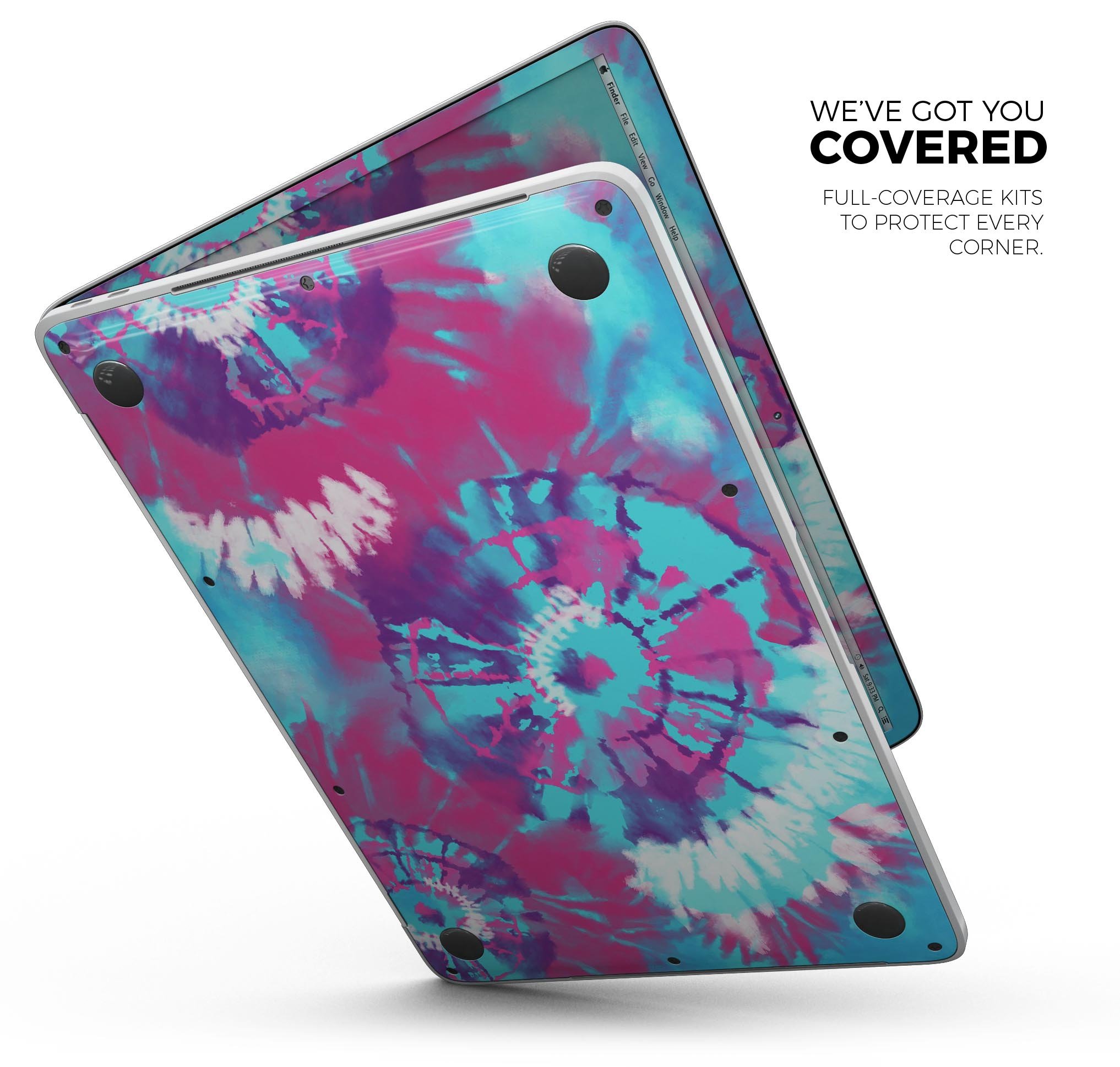 Spiral Tie Dye V5 skin decal wrap kit for Apple MacBook, showcasing vibrant colors and a sleek design.