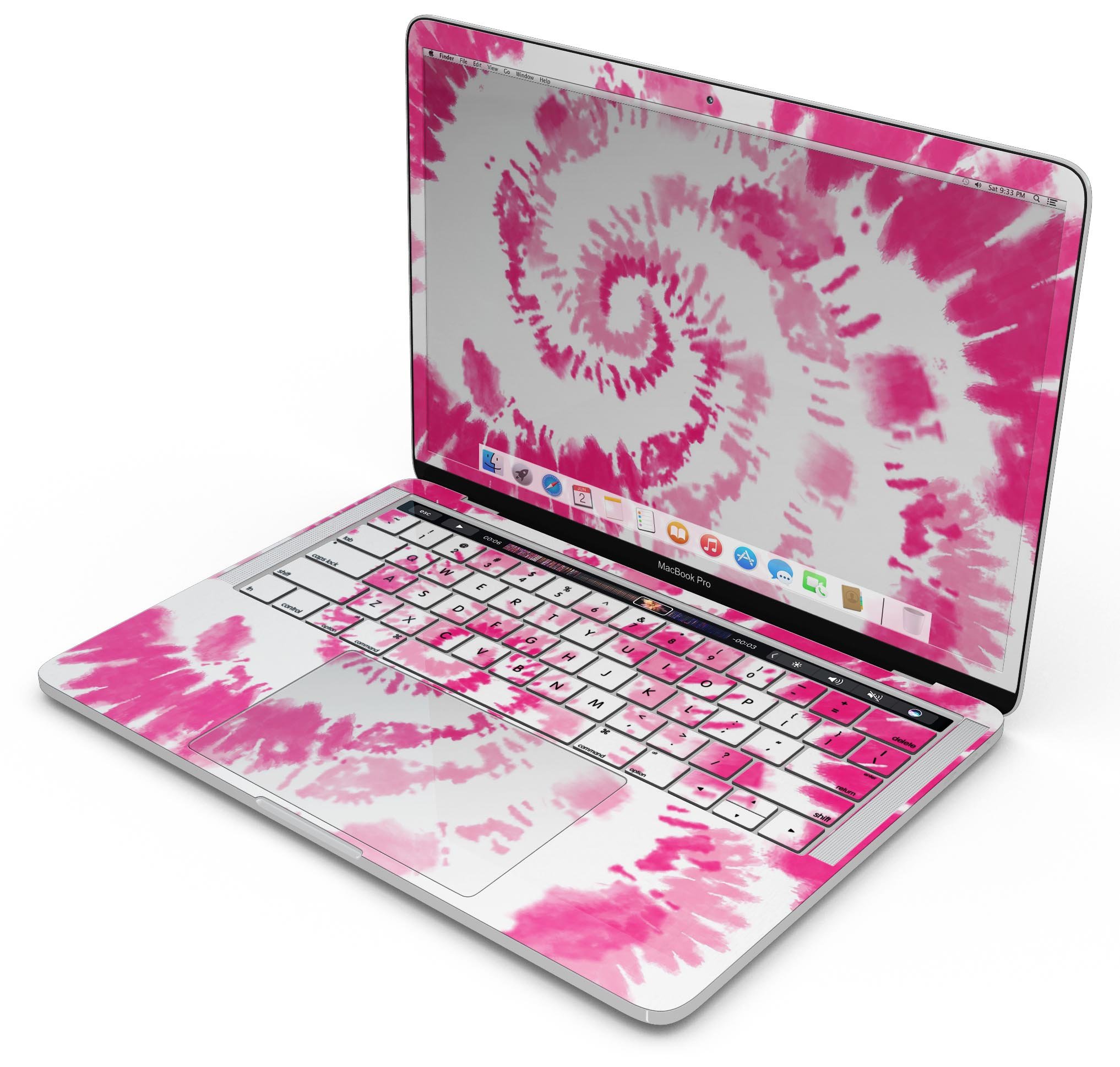 Spiral Tie Dye V6 skin decal wrap kit for Apple MacBook, showcasing vibrant colors and a sleek design.