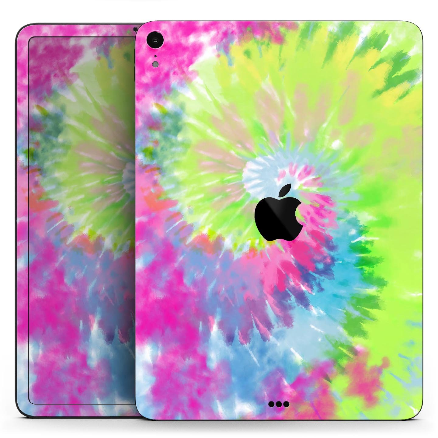 Spiral Tie Dye V7 skin decal for Apple iPad Pro 12.9", showcasing vibrant colors and a sleek design.