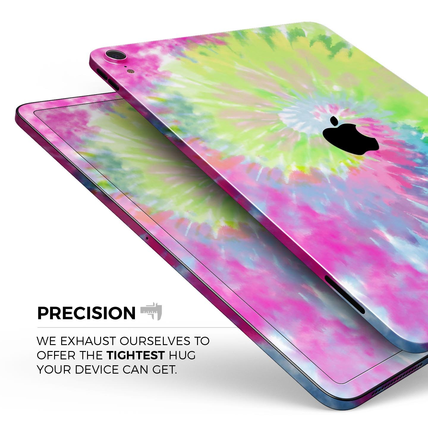 Spiral Tie Dye V7 skin decal for Apple iPad Pro 12.9", showcasing vibrant colors and a sleek design.