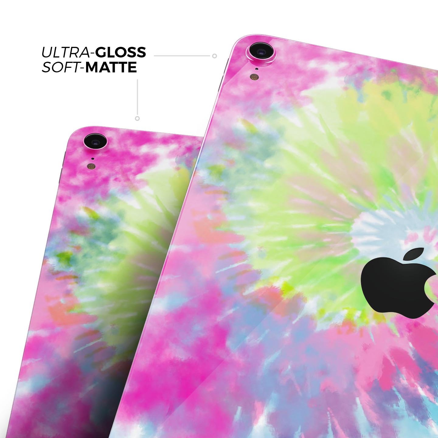 Spiral Tie Dye V7 skin decal for Apple iPad Pro 12.9", showcasing vibrant colors and a sleek design.