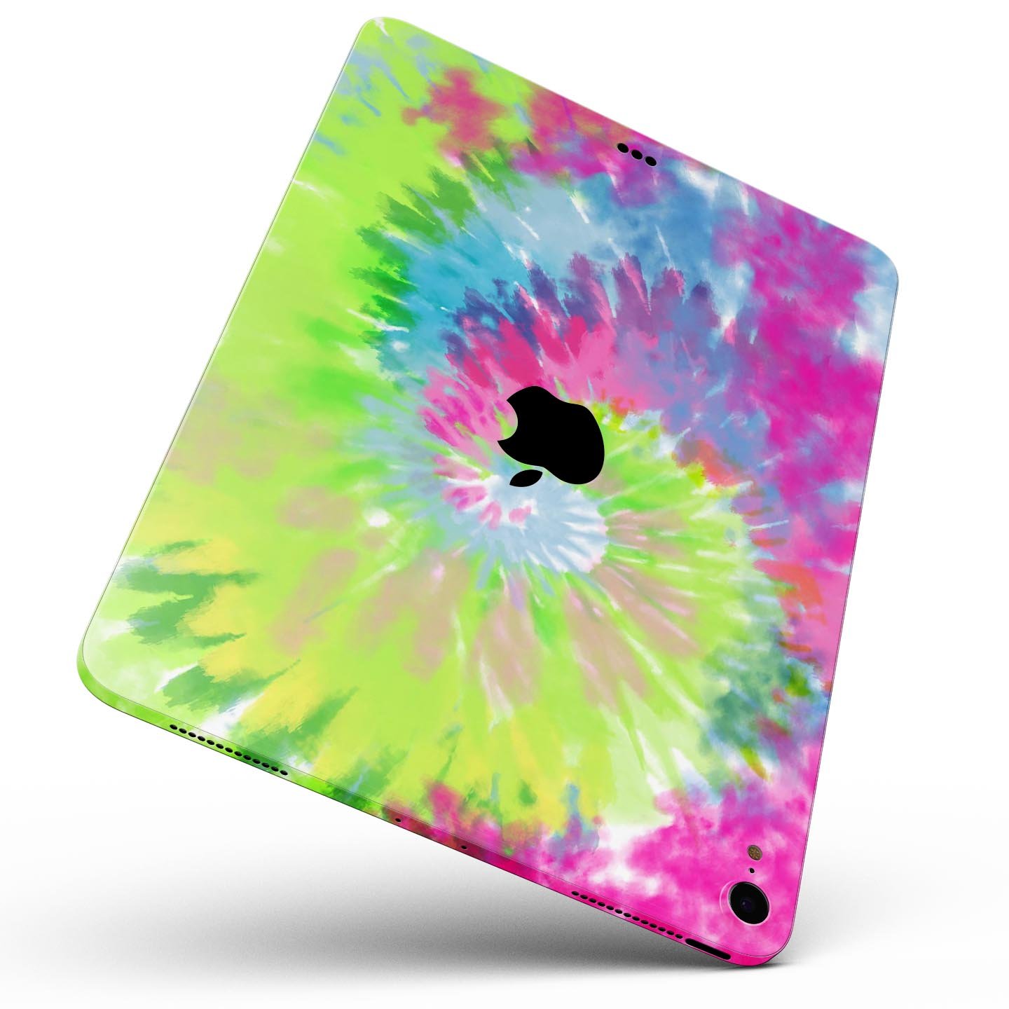 Spiral Tie Dye V7 skin decal for Apple iPad Pro 12.9", showcasing vibrant colors and a sleek design.