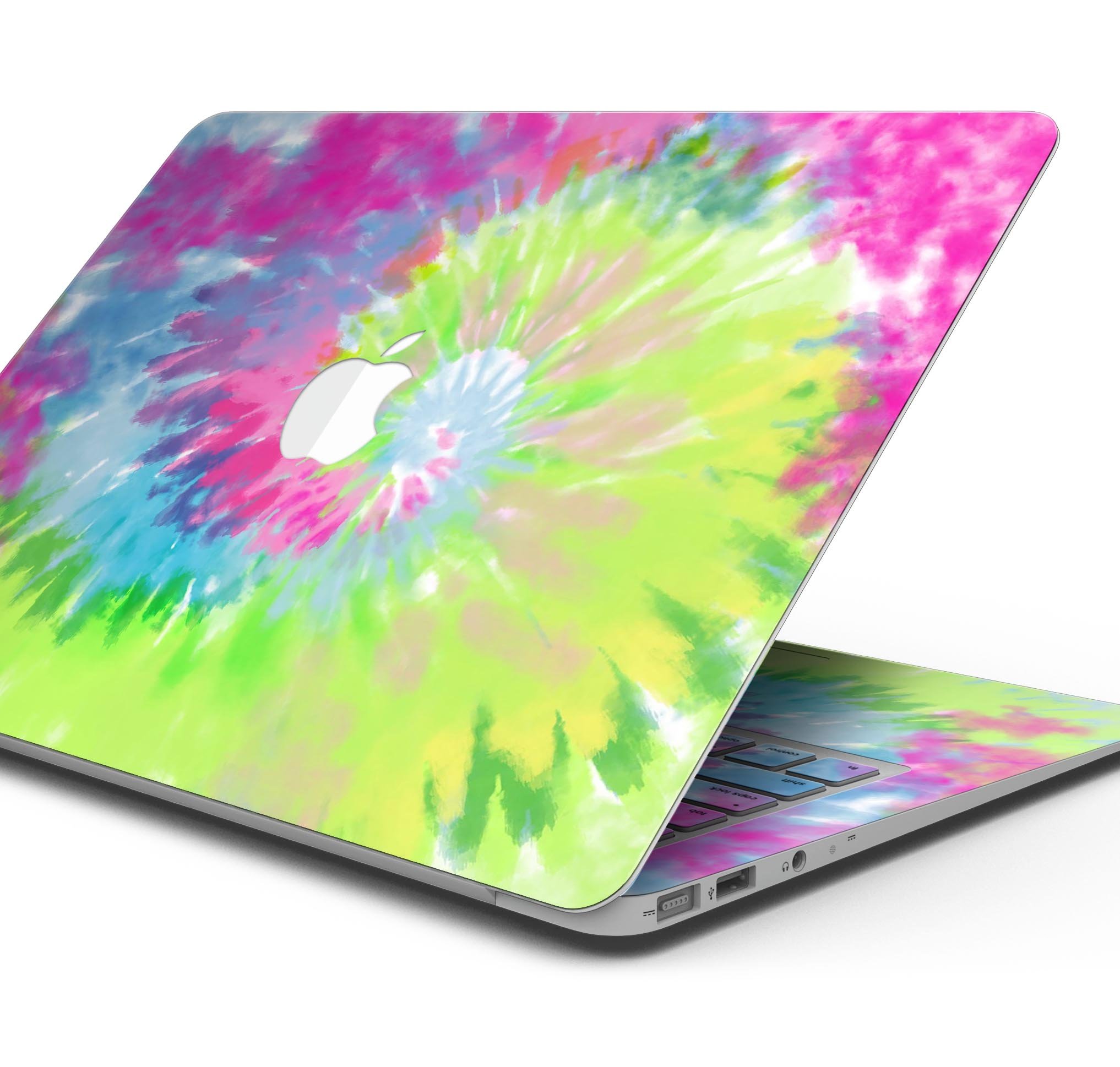 Spiral Tie Dye V7 skin decal wrap kit for Apple MacBook, showcasing vibrant colors and a sleek design.