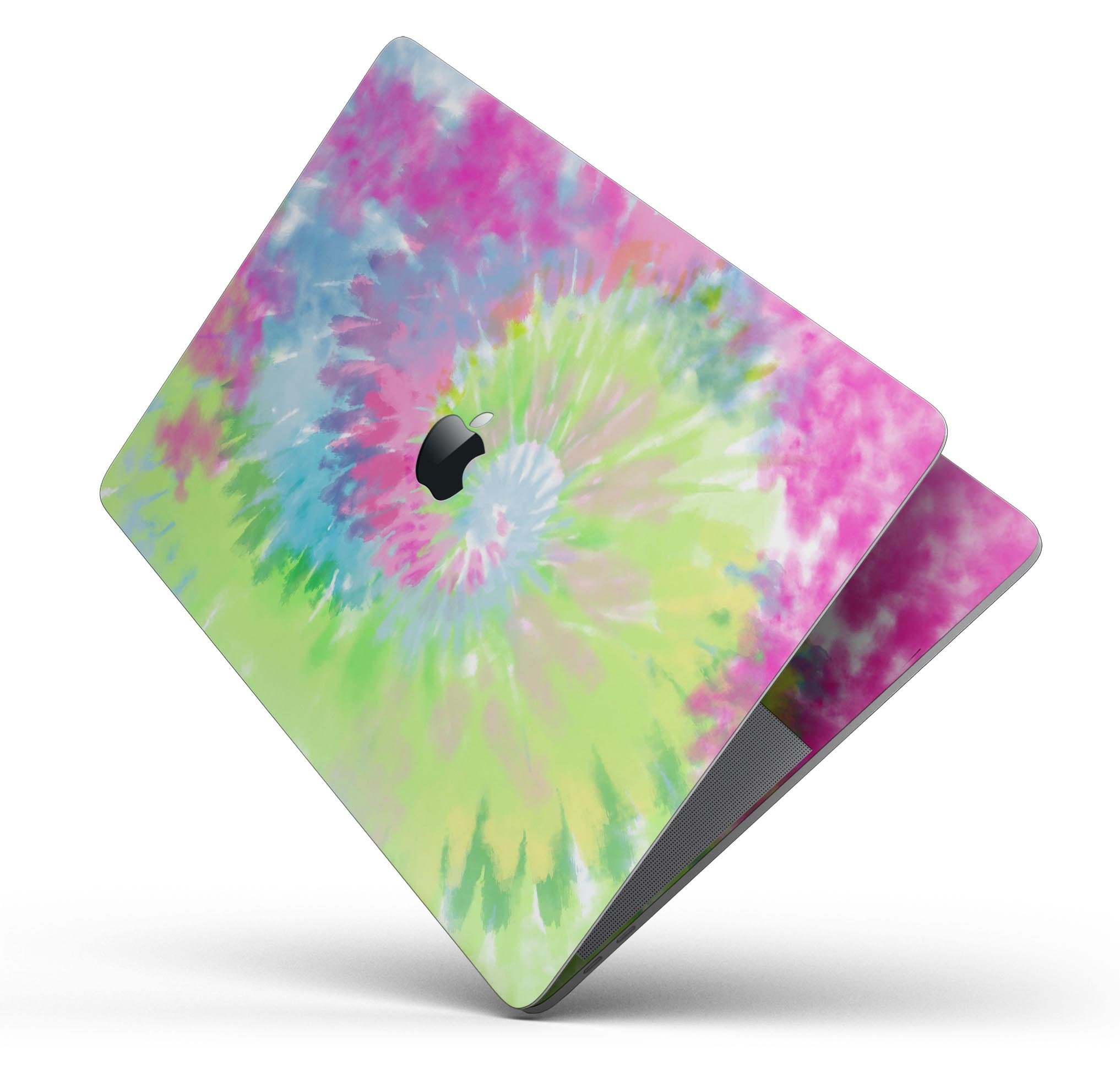 Spiral Tie Dye V7 skin decal wrap kit for Apple MacBook, showcasing vibrant colors and a sleek design.