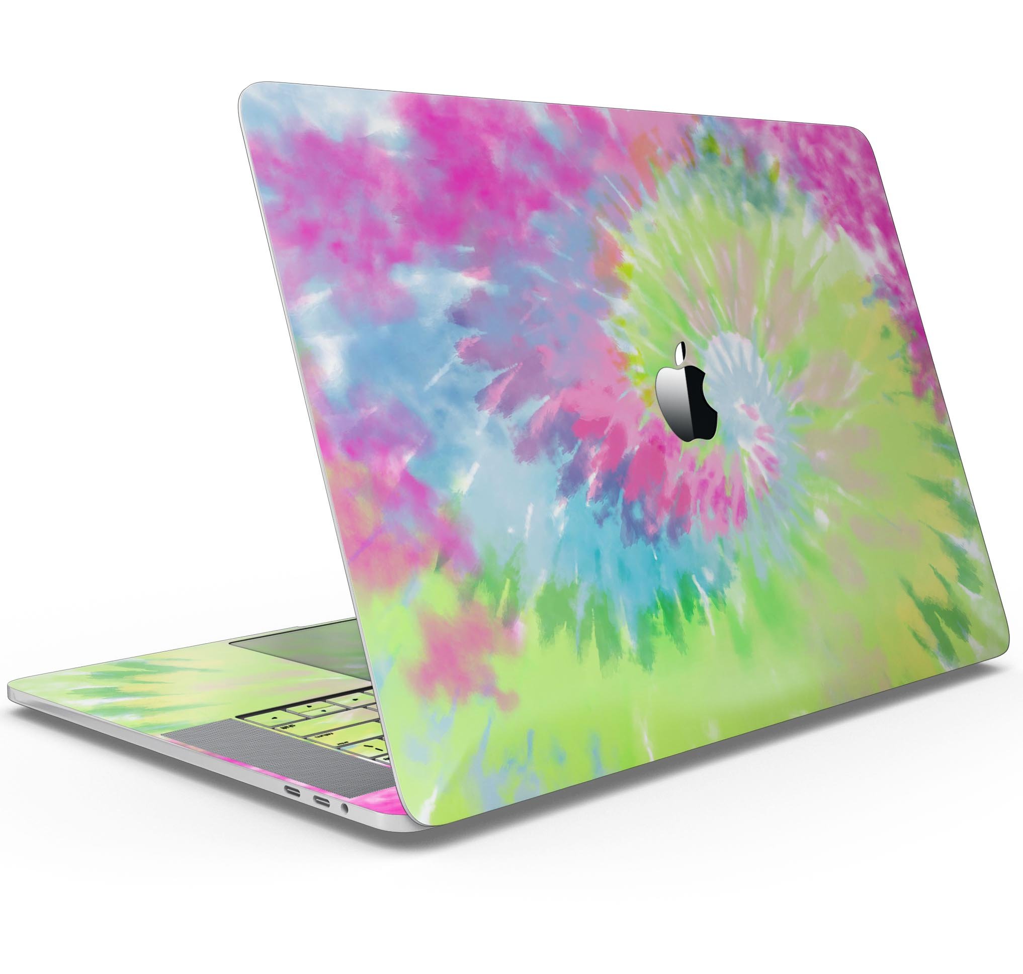 Spiral Tie Dye V7 skin decal wrap kit for Apple MacBook, showcasing vibrant colors and a sleek design.