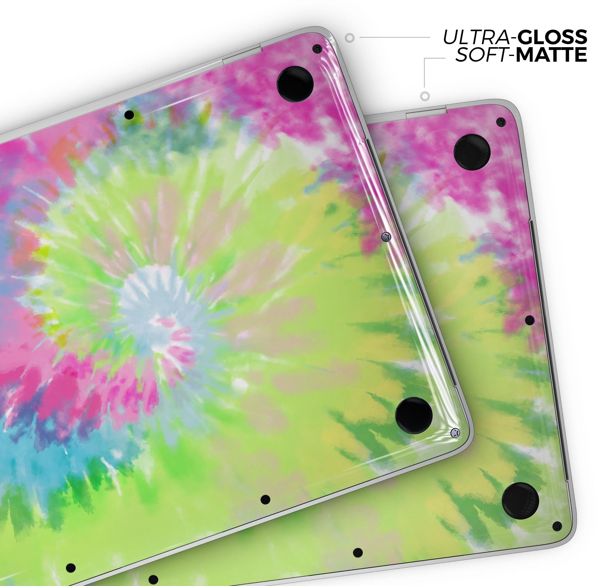 Spiral Tie Dye V7 skin decal wrap kit for Apple MacBook, showcasing vibrant colors and a sleek design.