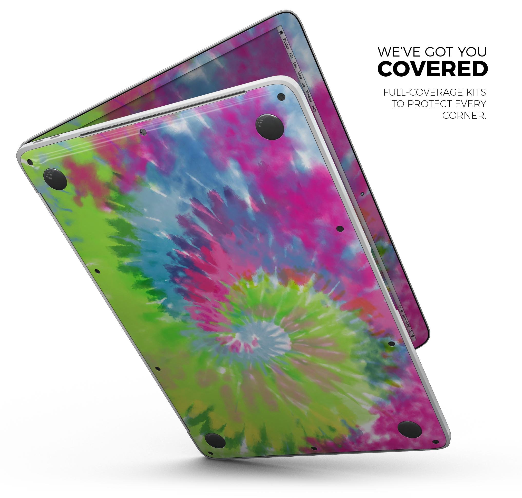 Spiral Tie Dye V7 skin decal wrap kit for Apple MacBook, showcasing vibrant colors and a sleek design.