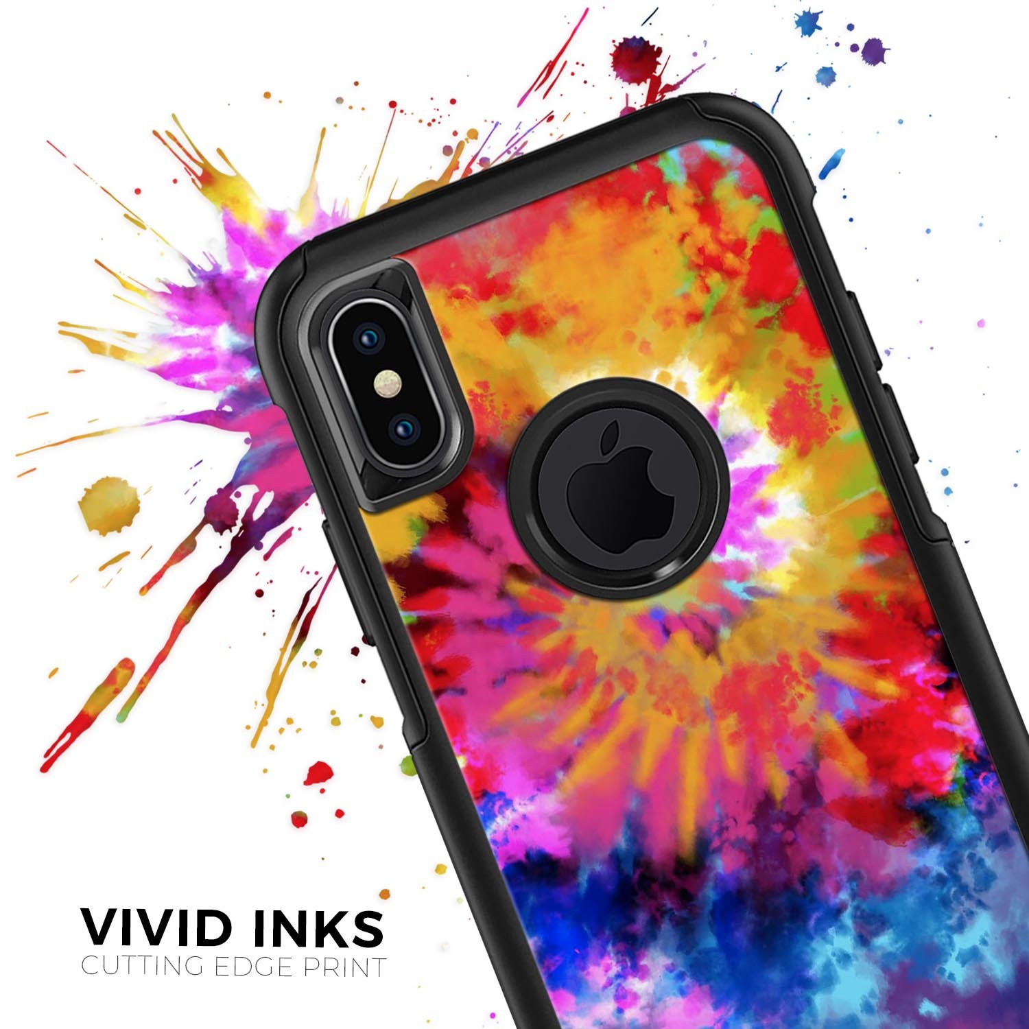 Spiral Tie Dye V8 Skin Kit for iPhone OtterBox cases featuring vibrant colors and a sleek design.