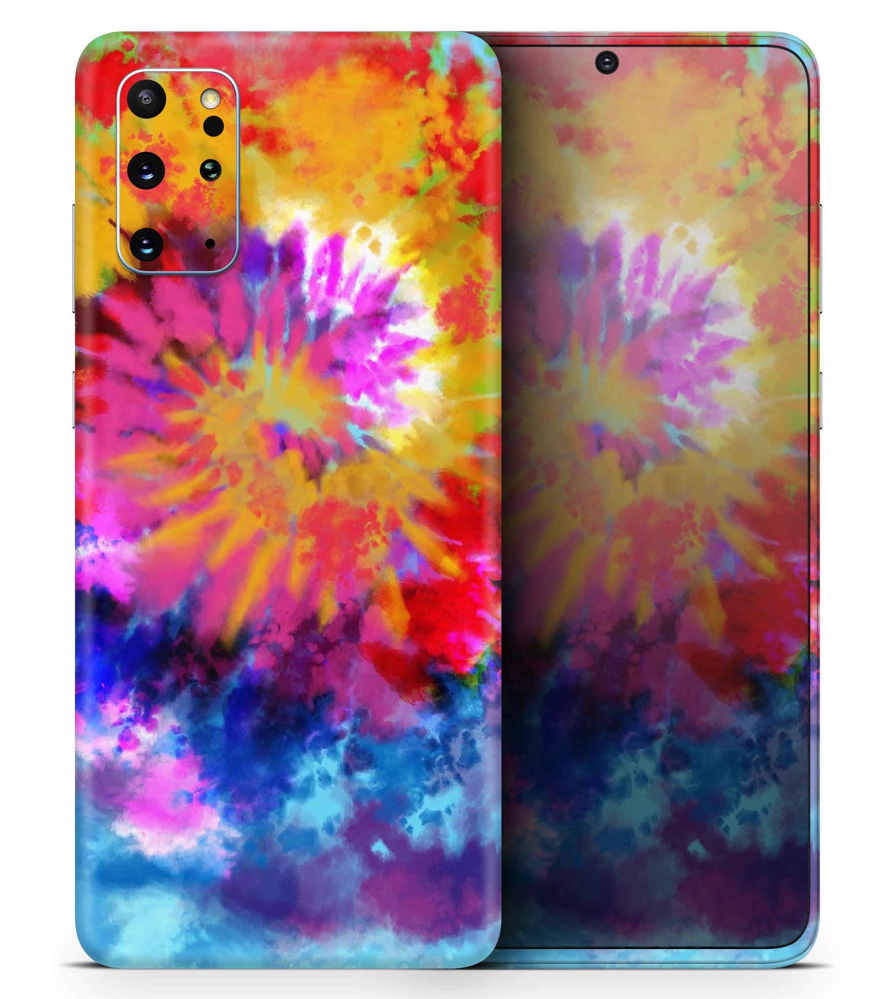 Spiral Tie Dye V8 Skin-Kit for Samsung Galaxy S20, showcasing vibrant colors and a stylish design.