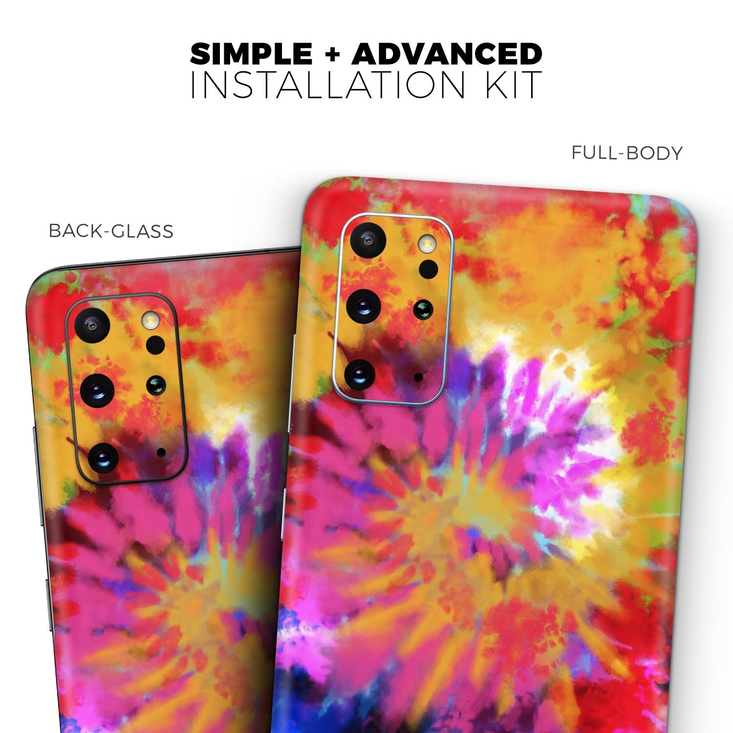 Spiral Tie Dye V8 Skin-Kit for Samsung Galaxy S20, showcasing vibrant colors and a stylish design.