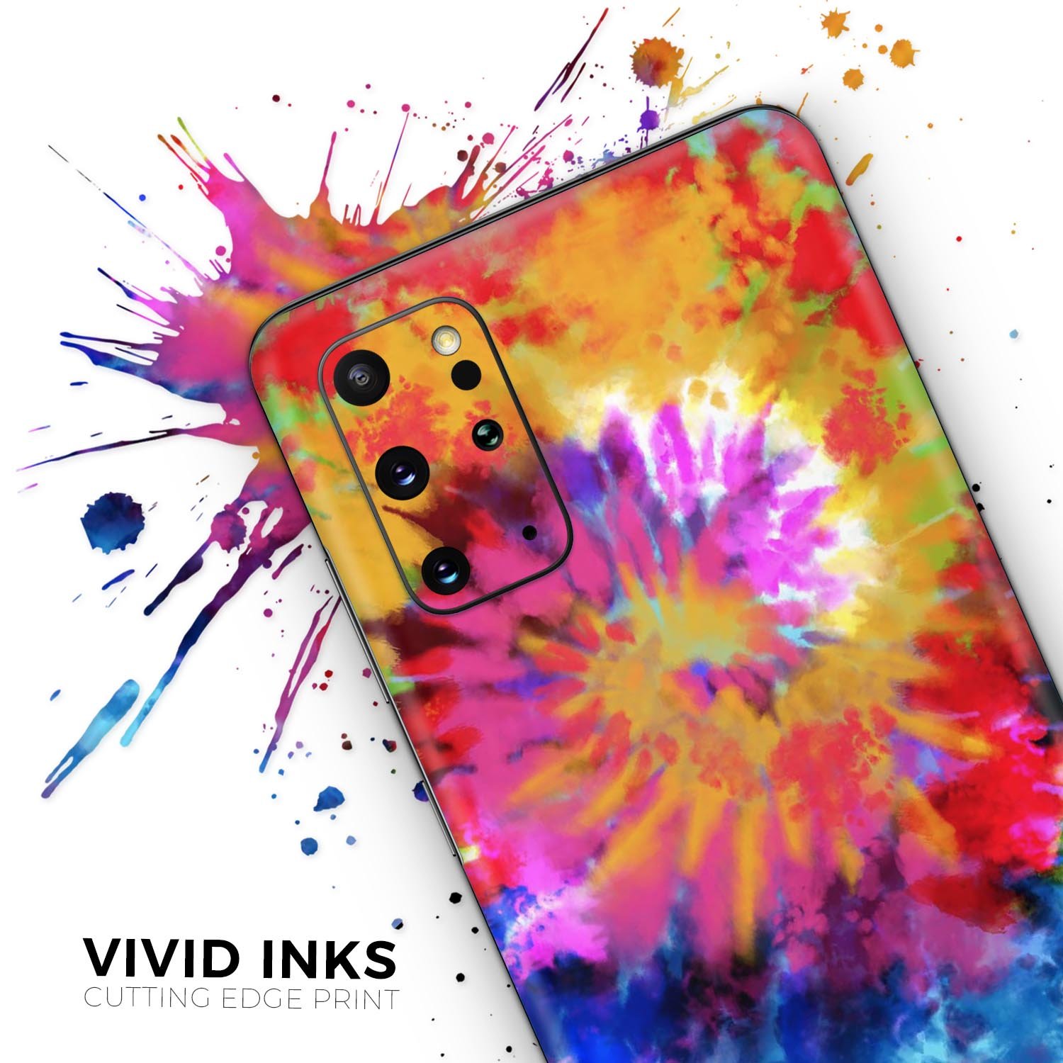 Spiral Tie Dye V8 Skin-Kit for Samsung Galaxy S20, showcasing vibrant colors and a stylish design.