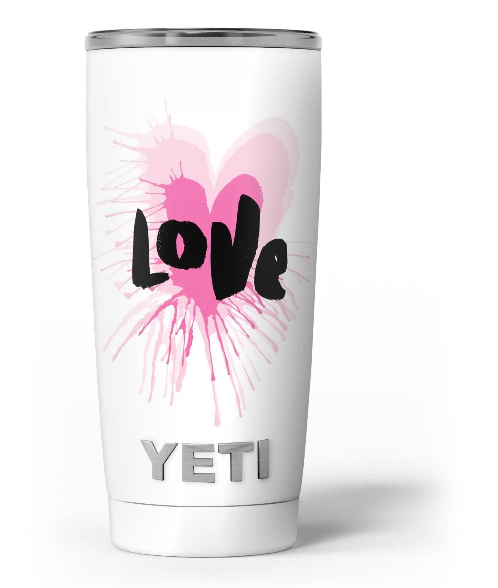 Splattered Pink Love skin decal vinyl wrap kit for Yeti Cooler, showcasing vibrant colors and a stylish design.