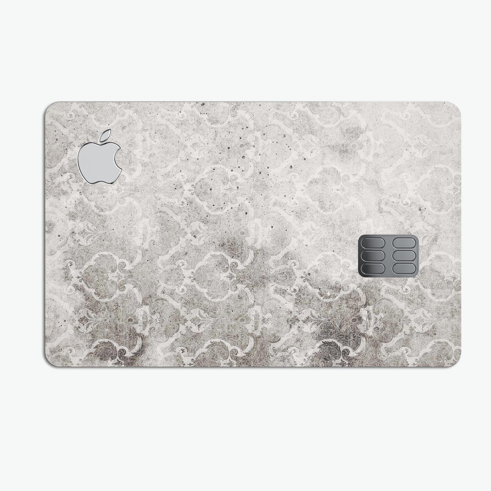 Stained Gray Damask Pattern decal skin for Apple Card, showcasing its elegant design and premium quality.