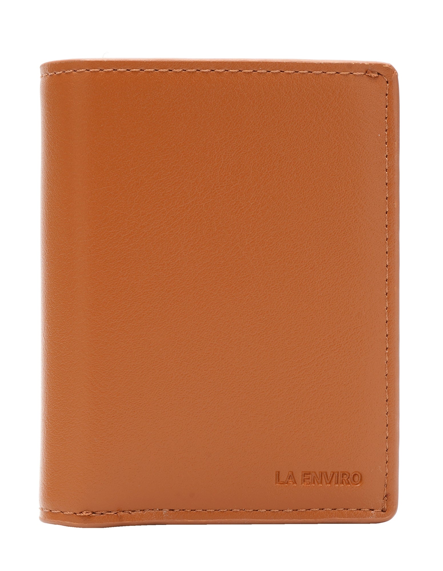 STANLEY Wallet in Tan made from premium vegan leather, featuring a sleek design with a button for quick card access and RFID blocking technology.