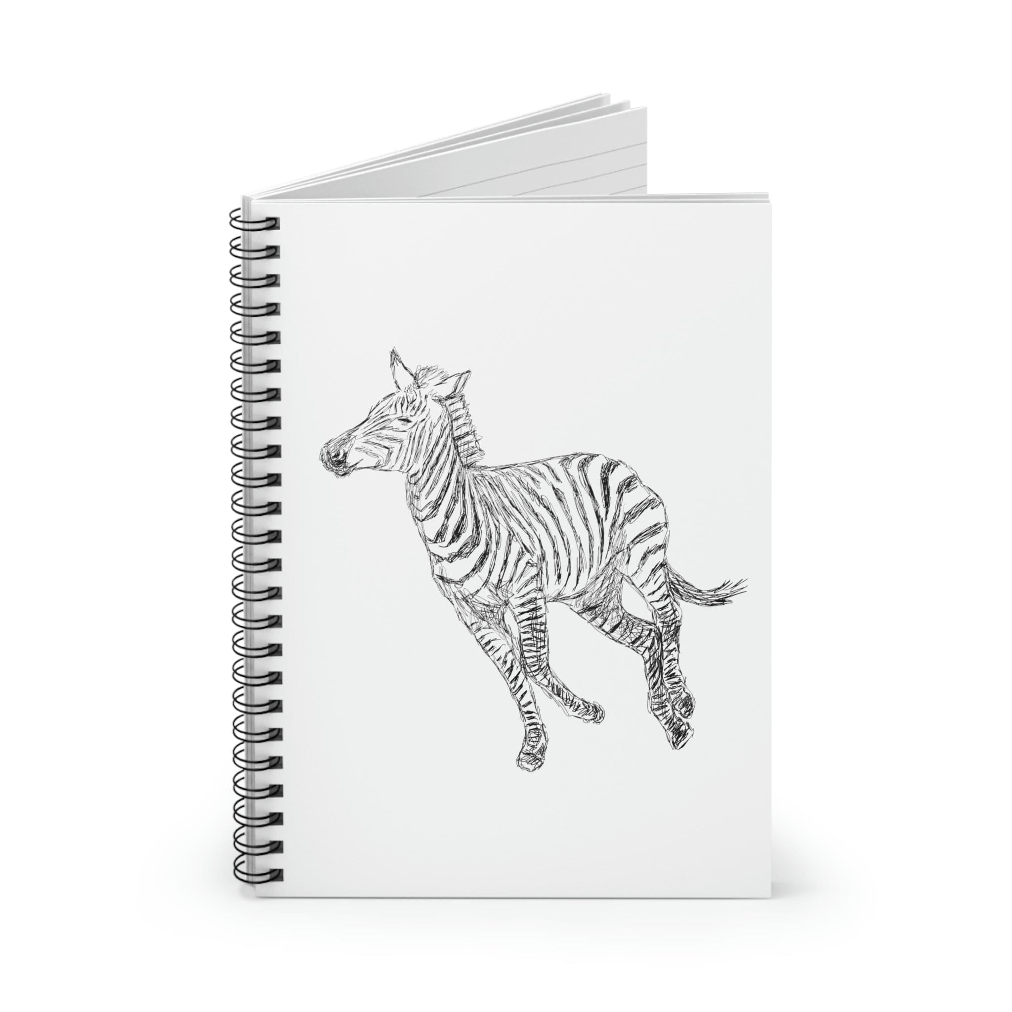 Spiral White Journal Notebook featuring Galloping Zebra line art on a durable cover, showcasing a stylish design for everyday use.