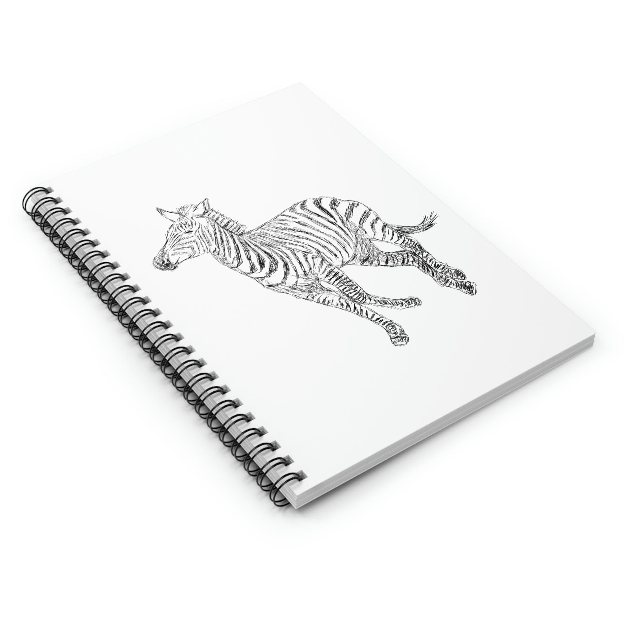 Spiral White Journal Notebook featuring Galloping Zebra line art on a durable cover, showcasing a stylish design for everyday use.