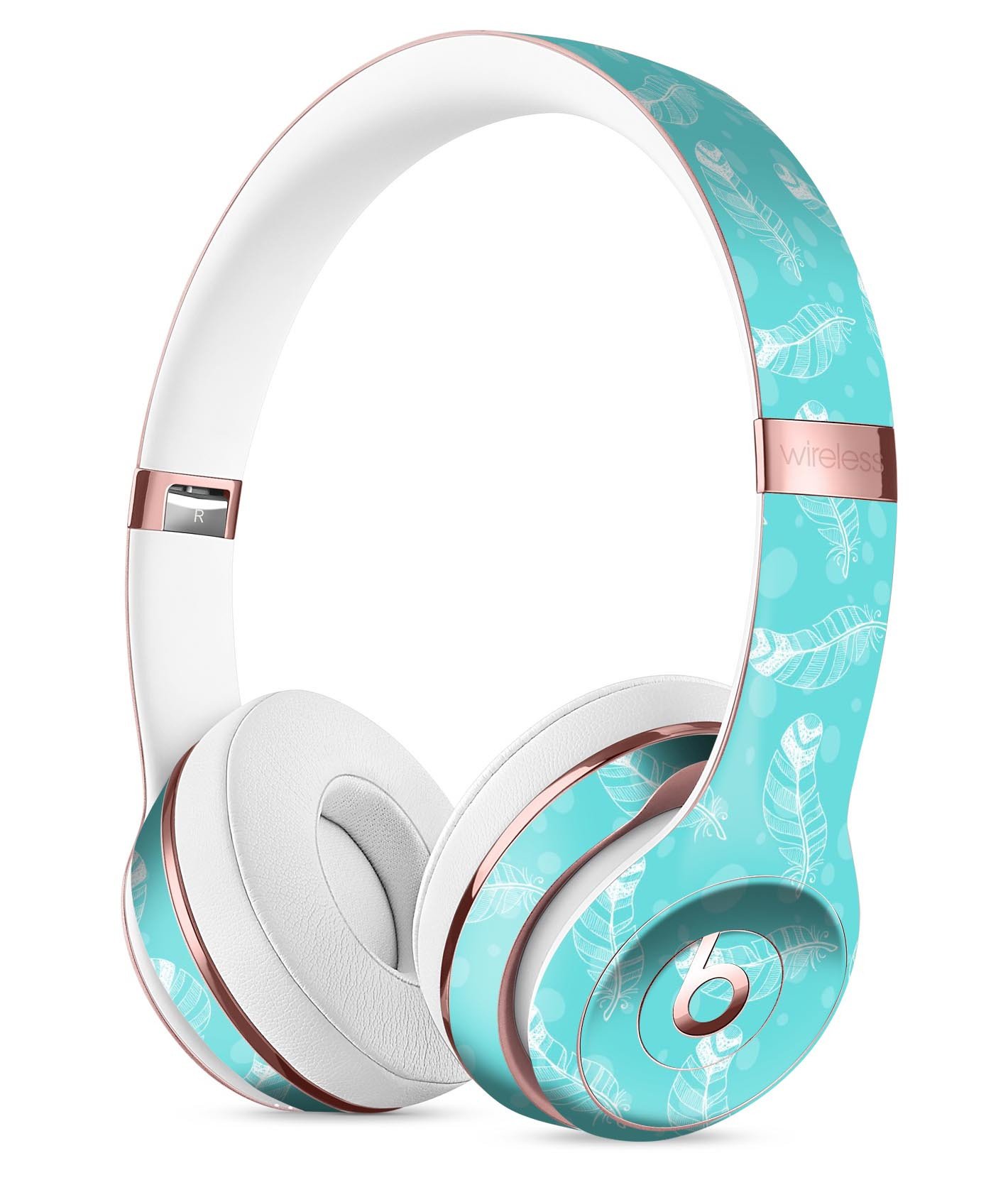 Stenciled Feather Pattern Full-Body Skin Kit for Beats by Dre Solo 3 Wireless Headphones, showcasing vibrant design and premium vinyl material.