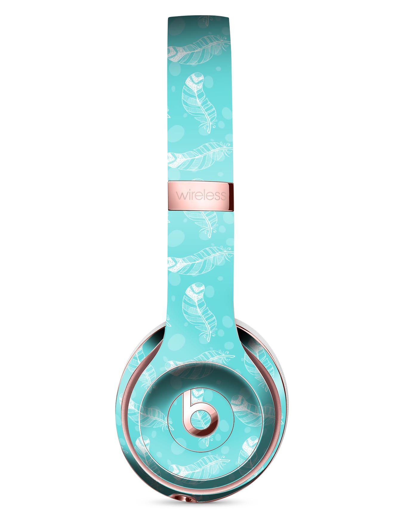 Stenciled Feather Pattern Full-Body Skin Kit for Beats by Dre Solo 3 Wireless Headphones, showcasing vibrant design and premium vinyl material.