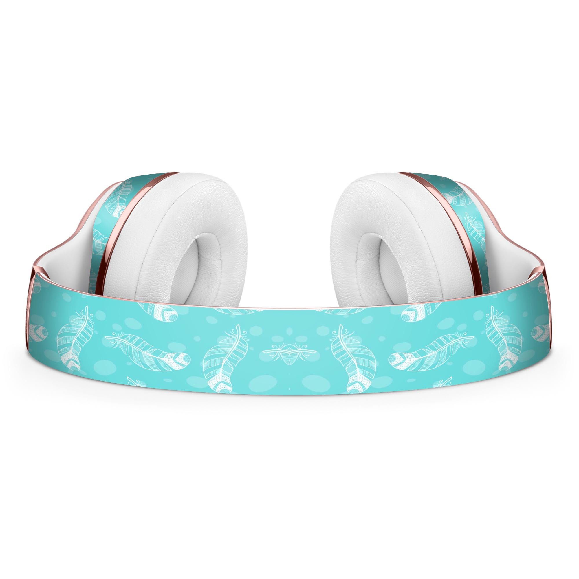 Stenciled Feather Pattern Full-Body Skin Kit for Beats by Dre Solo 3 Wireless Headphones, showcasing vibrant design and premium vinyl material.