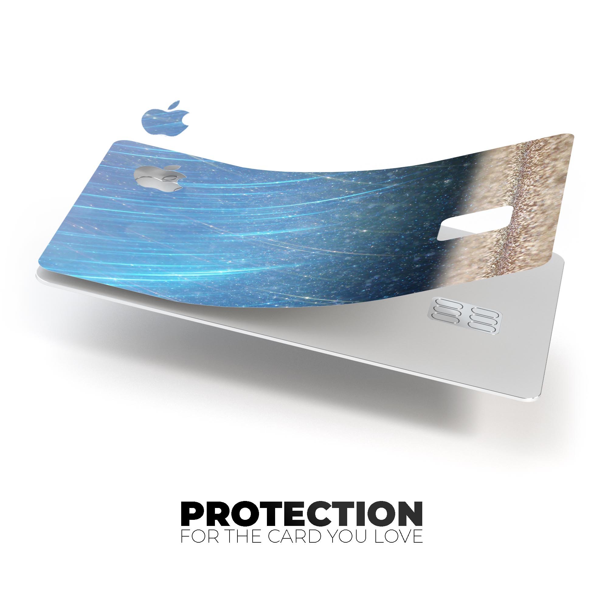 Stratched Blue and Gold Premium Protective Decal Skin-Kit for Apple Card, showcasing its vibrant design and high-quality finish.