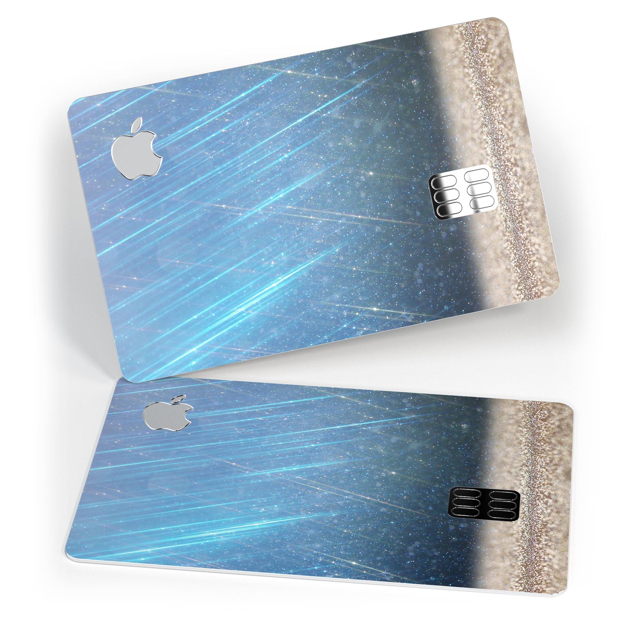 Stratched Blue and Gold Premium Protective Decal Skin-Kit for Apple Card, showcasing its vibrant design and high-quality finish.