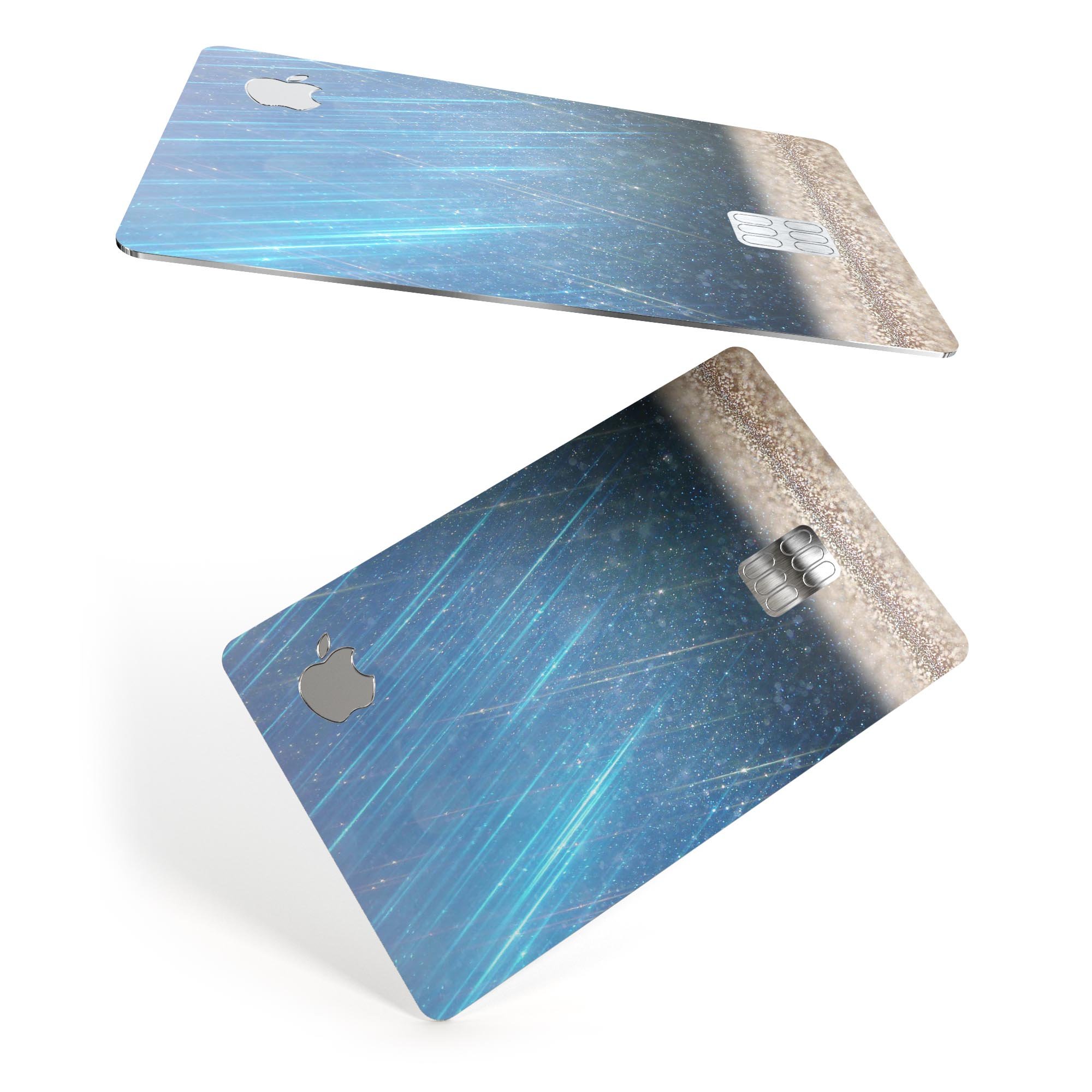 Stratched Blue and Gold Premium Protective Decal Skin-Kit for Apple Card, showcasing its vibrant design and high-quality finish.