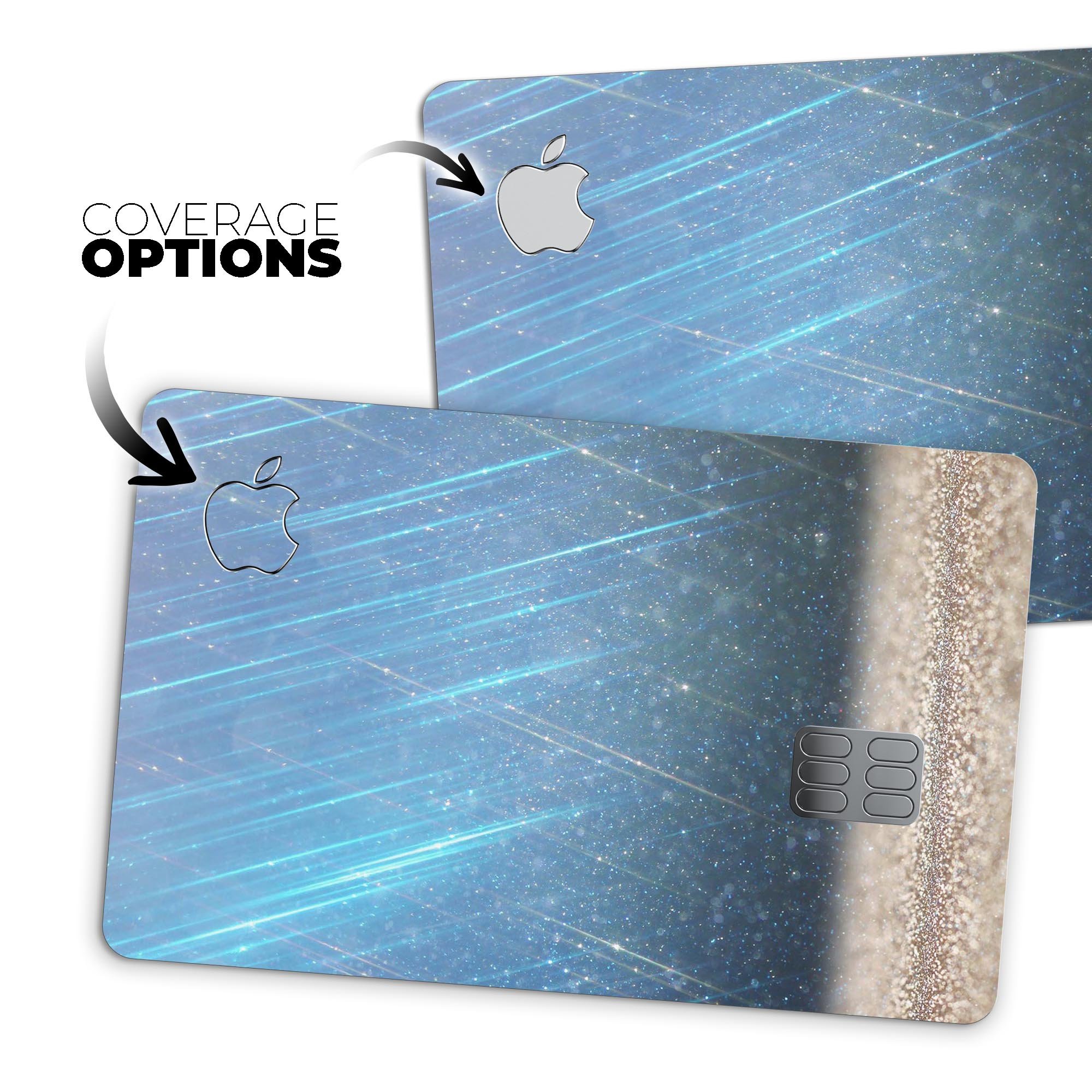 Stratched Blue and Gold Premium Protective Decal Skin-Kit for Apple Card, showcasing its vibrant design and high-quality finish.