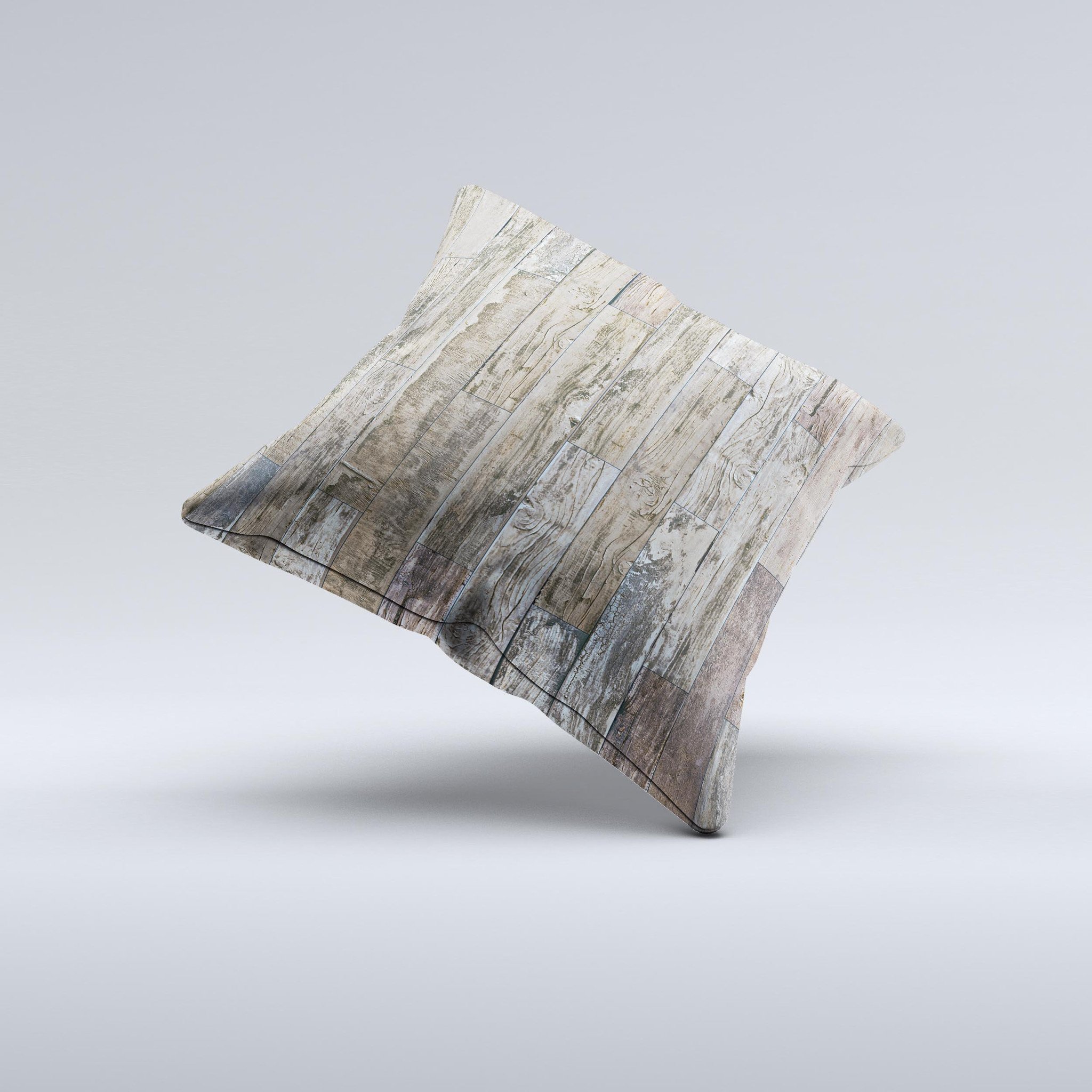 Straight Aged Wood Planks decorative throw pillow with unique ink-fuzed design, handcrafted in Virginia, showcasing high-quality fabric and filling.