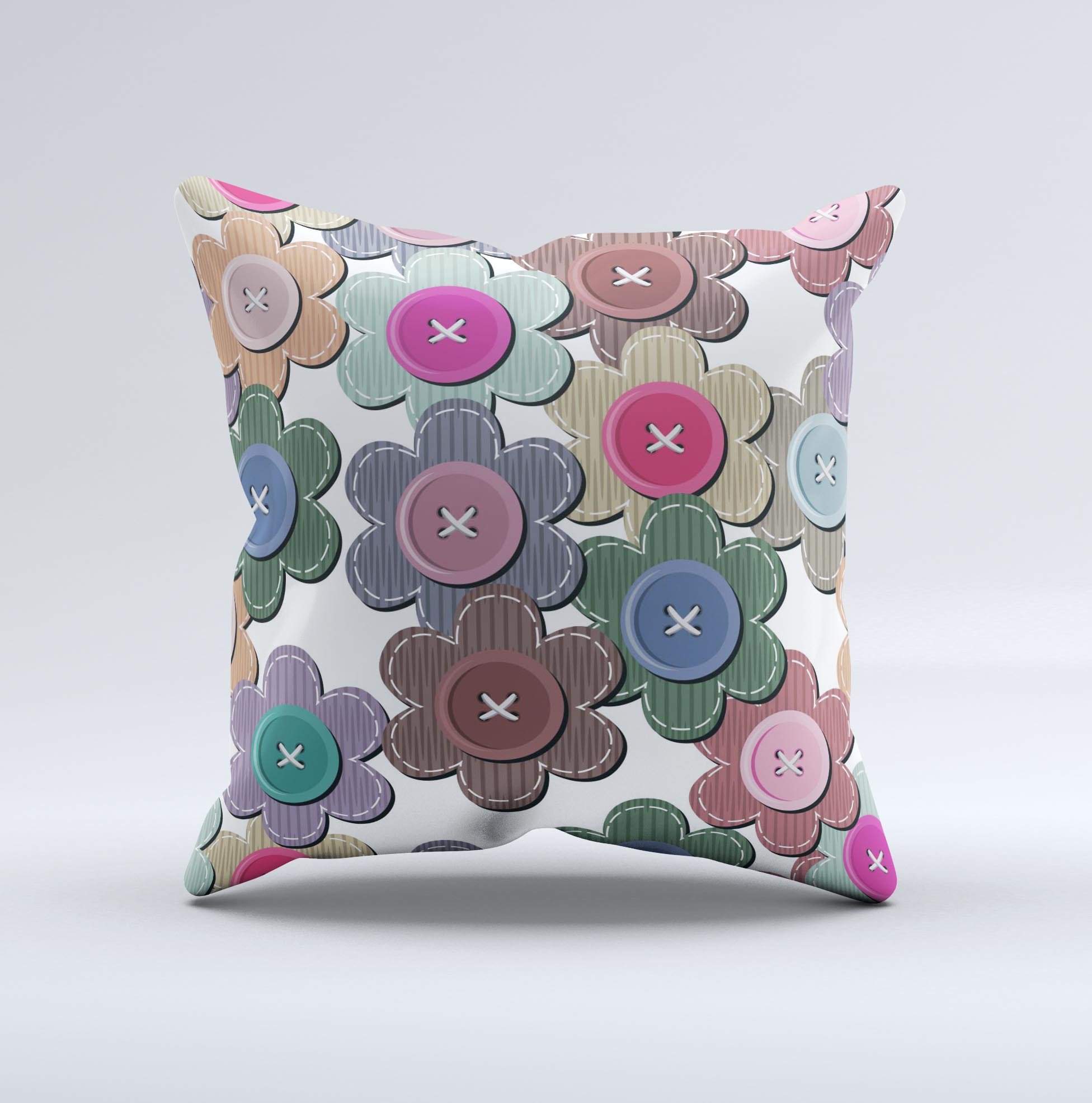 Handcrafted Striped Vector Flower Buttons decorative throw pillow with vibrant colors and unique design, made in Virginia.