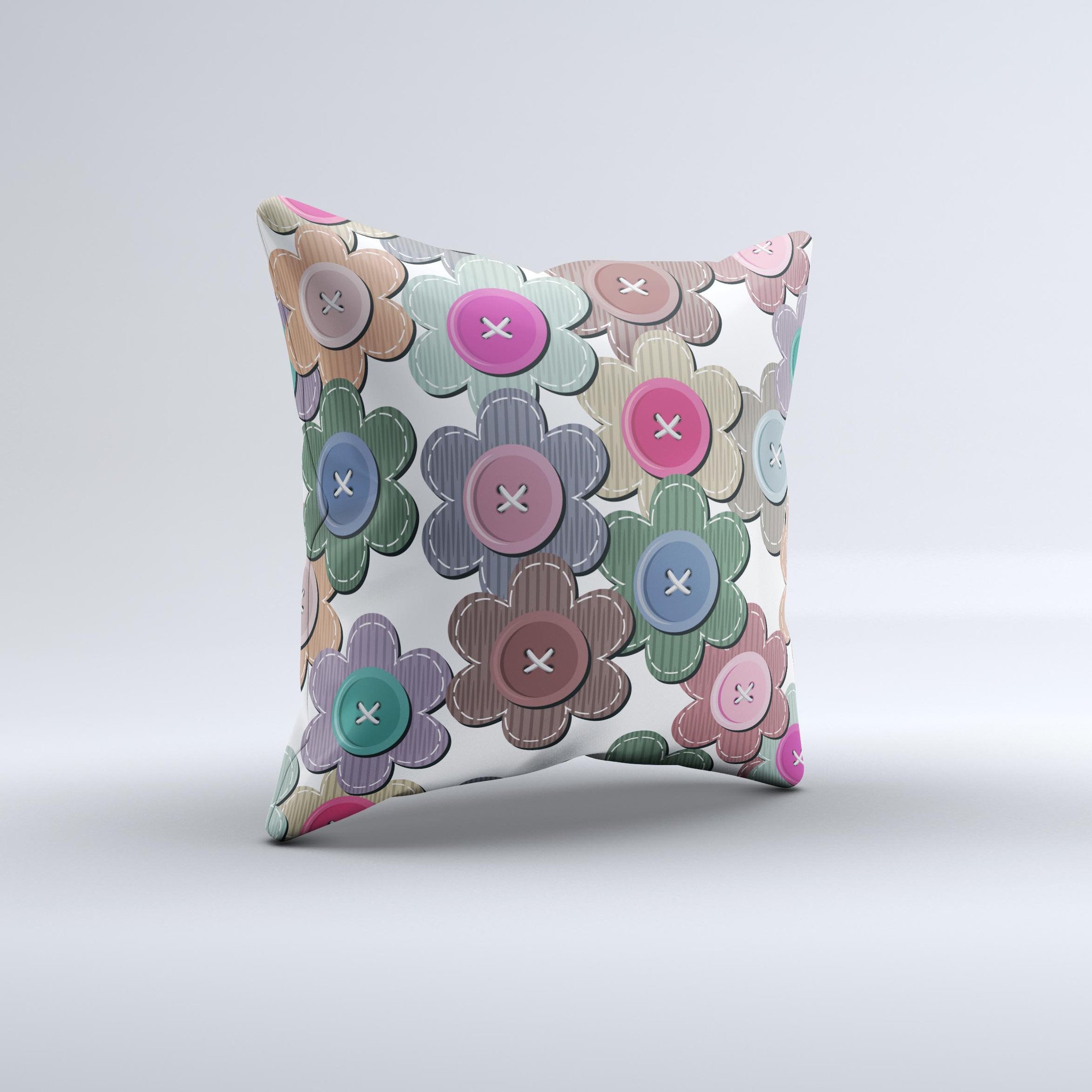 Handcrafted Striped Vector Flower Buttons decorative throw pillow with vibrant colors and unique design, made in Virginia.