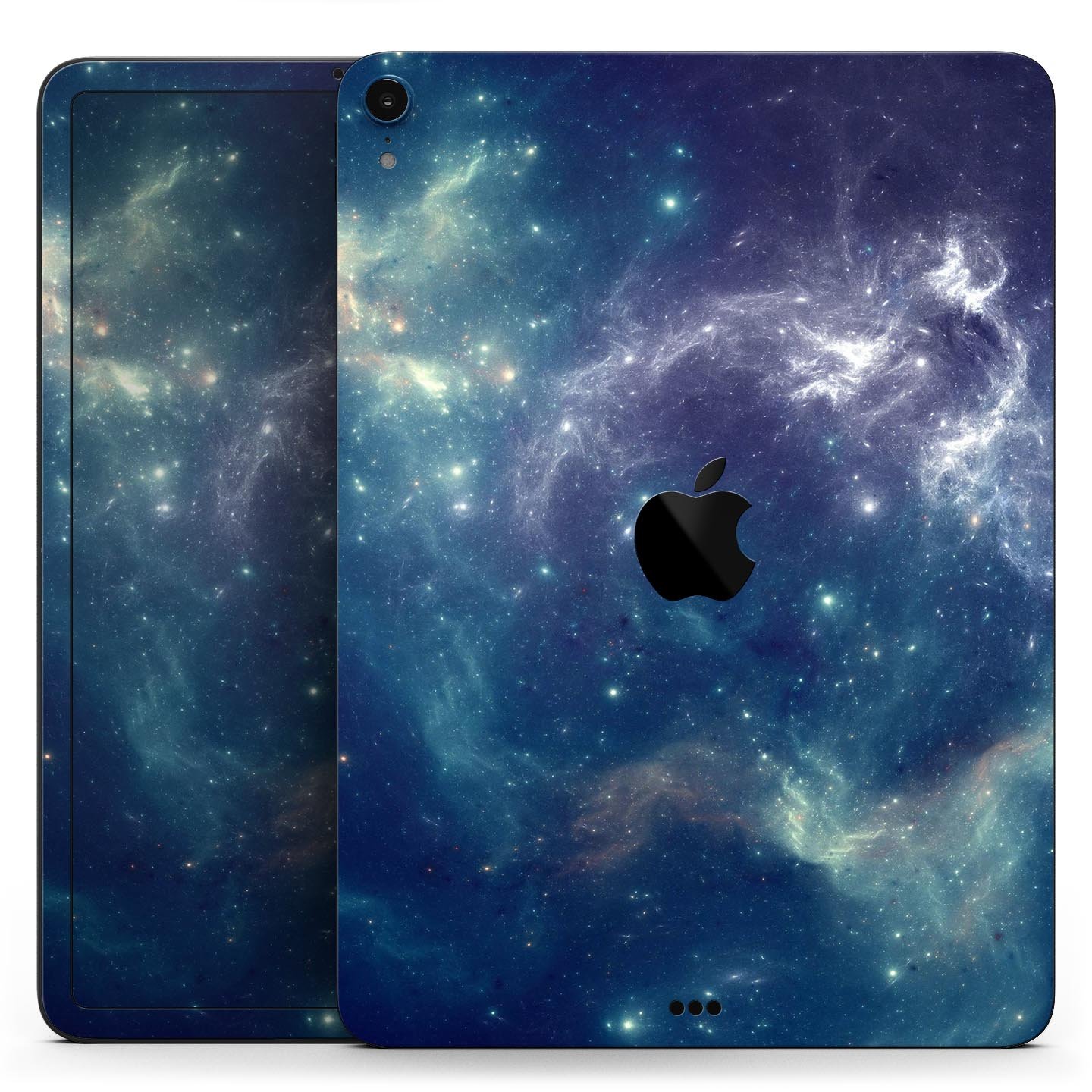 Subtle Blue and Green Nebula skin decal for Apple iPad, showcasing vibrant colors and intricate design.