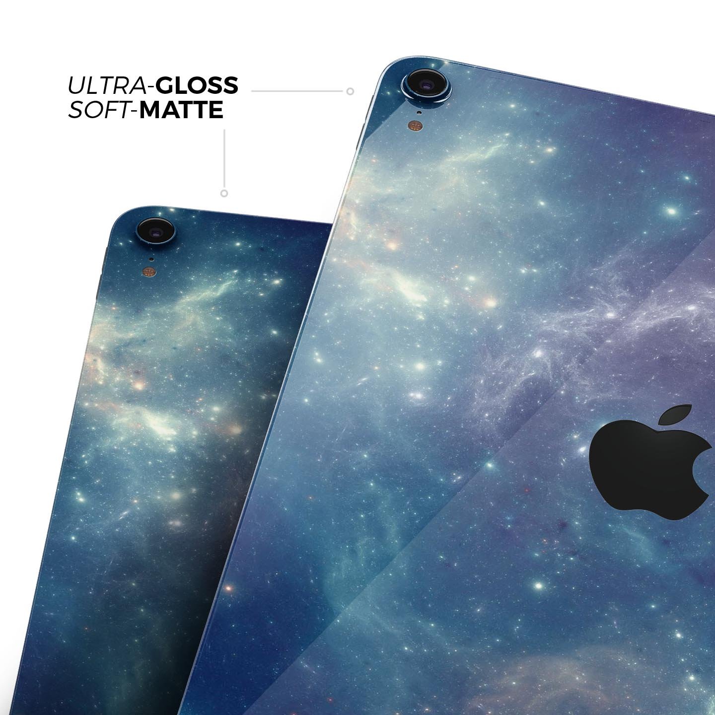 Subtle Blue and Green Nebula skin decal for Apple iPad, showcasing vibrant colors and intricate design.