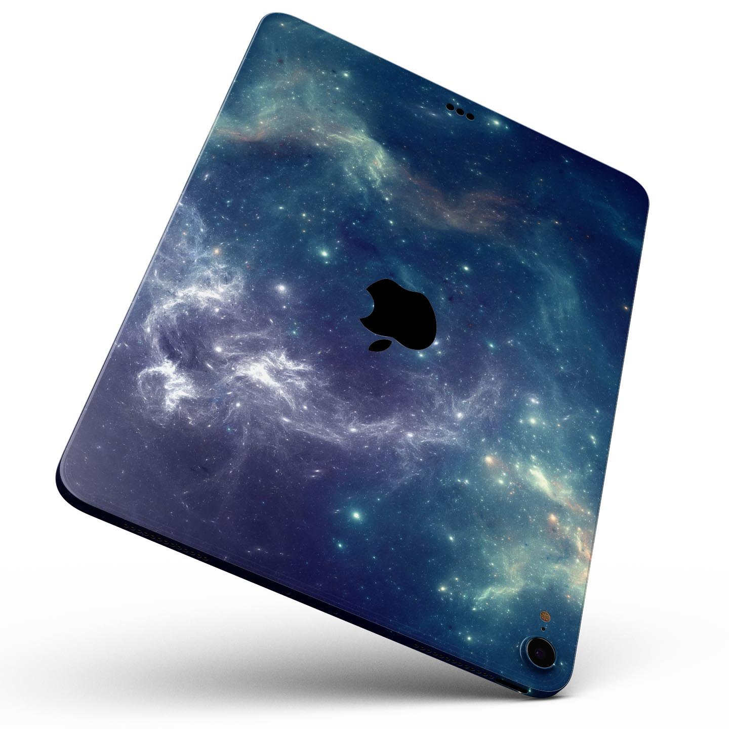 Subtle Blue and Green Nebula skin decal for Apple iPad, showcasing vibrant colors and intricate design.