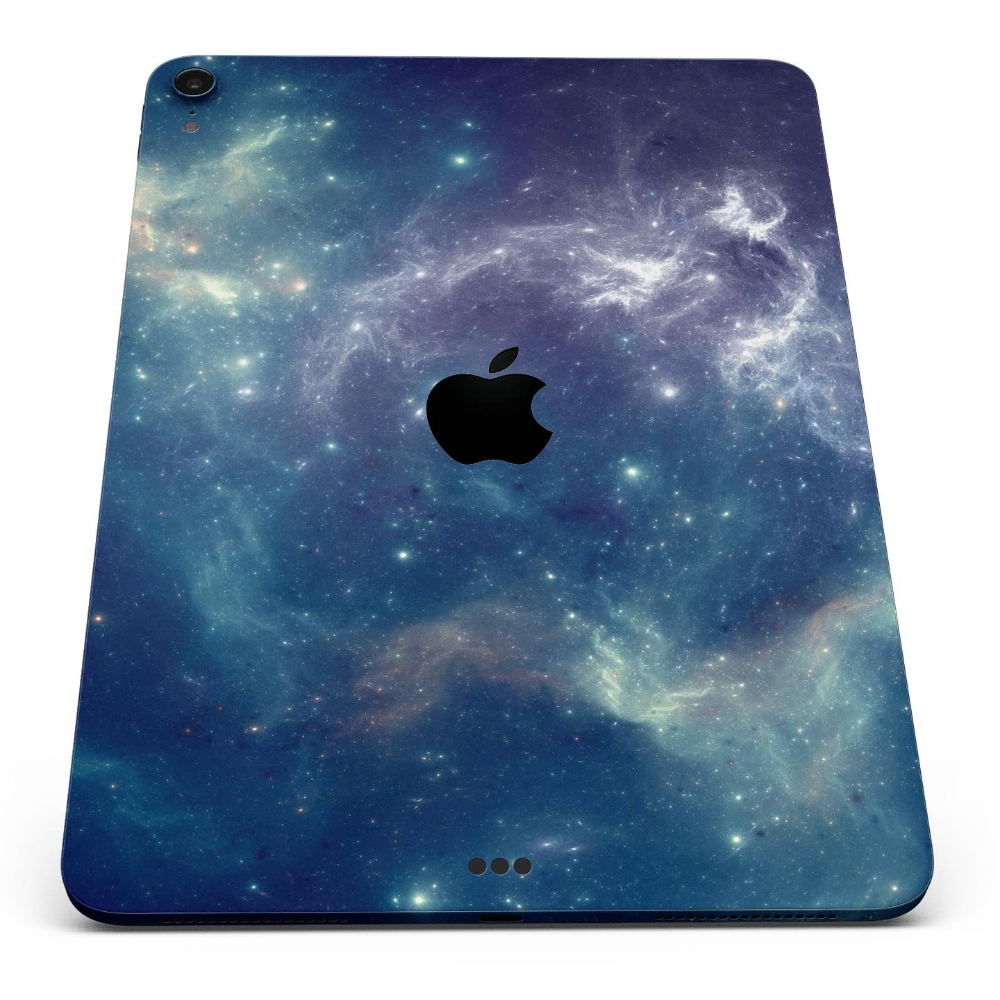 Subtle Blue and Green Nebula skin decal for Apple iPad, showcasing vibrant colors and intricate design.