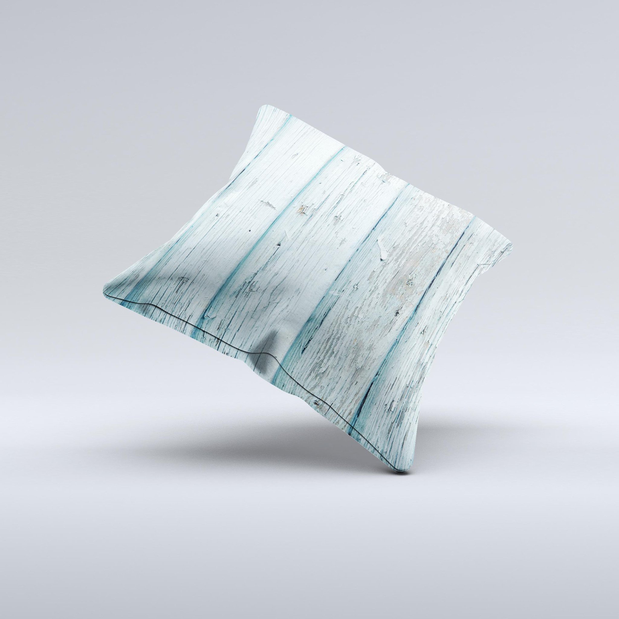 Subtle Blue Vertical Aged Wood Ink-Fuzed Decorative Throw Pillow showcasing a unique design with soft blue tones and aged wood patterns.