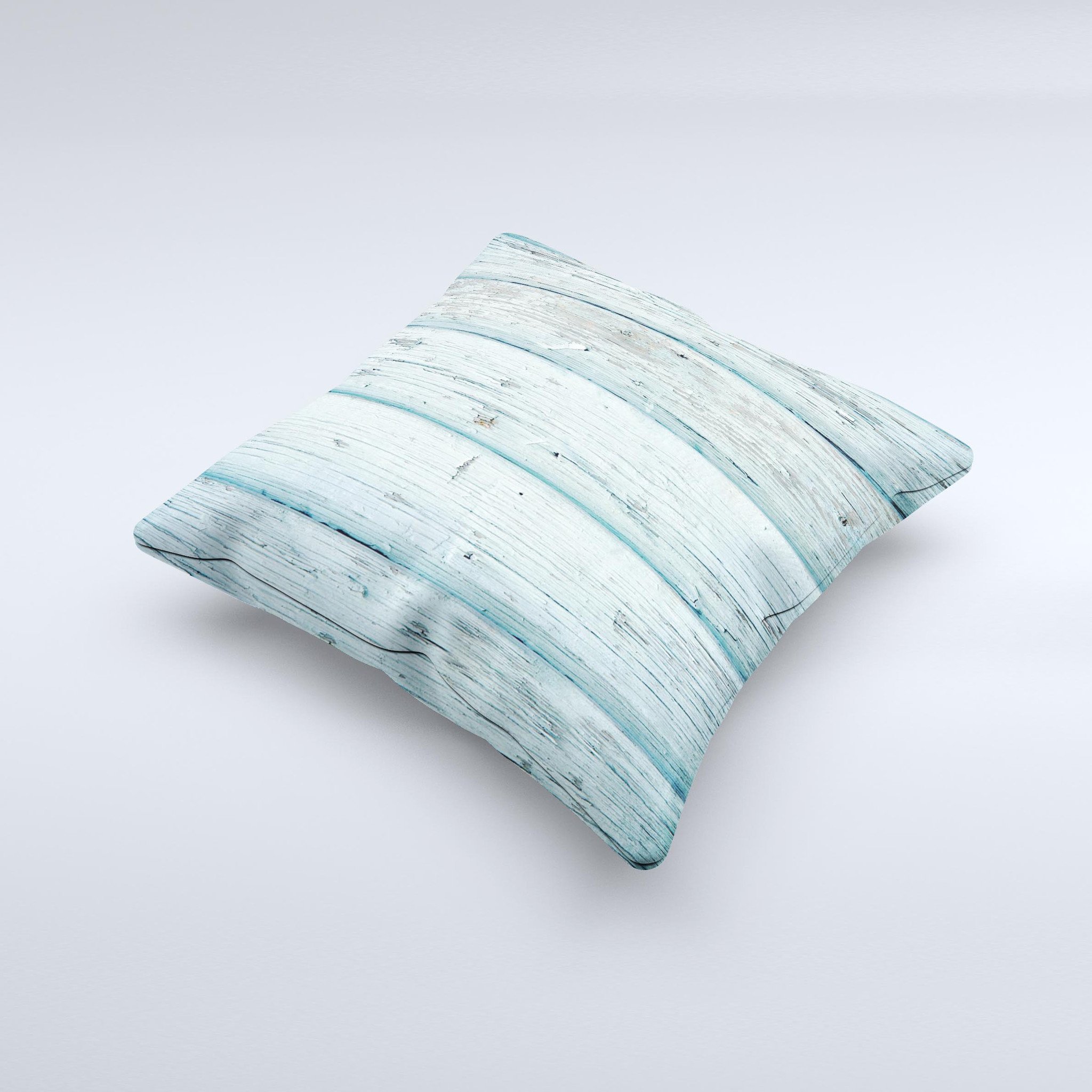 Subtle Blue Vertical Aged Wood Ink-Fuzed Decorative Throw Pillow showcasing a unique design with soft blue tones and aged wood patterns.