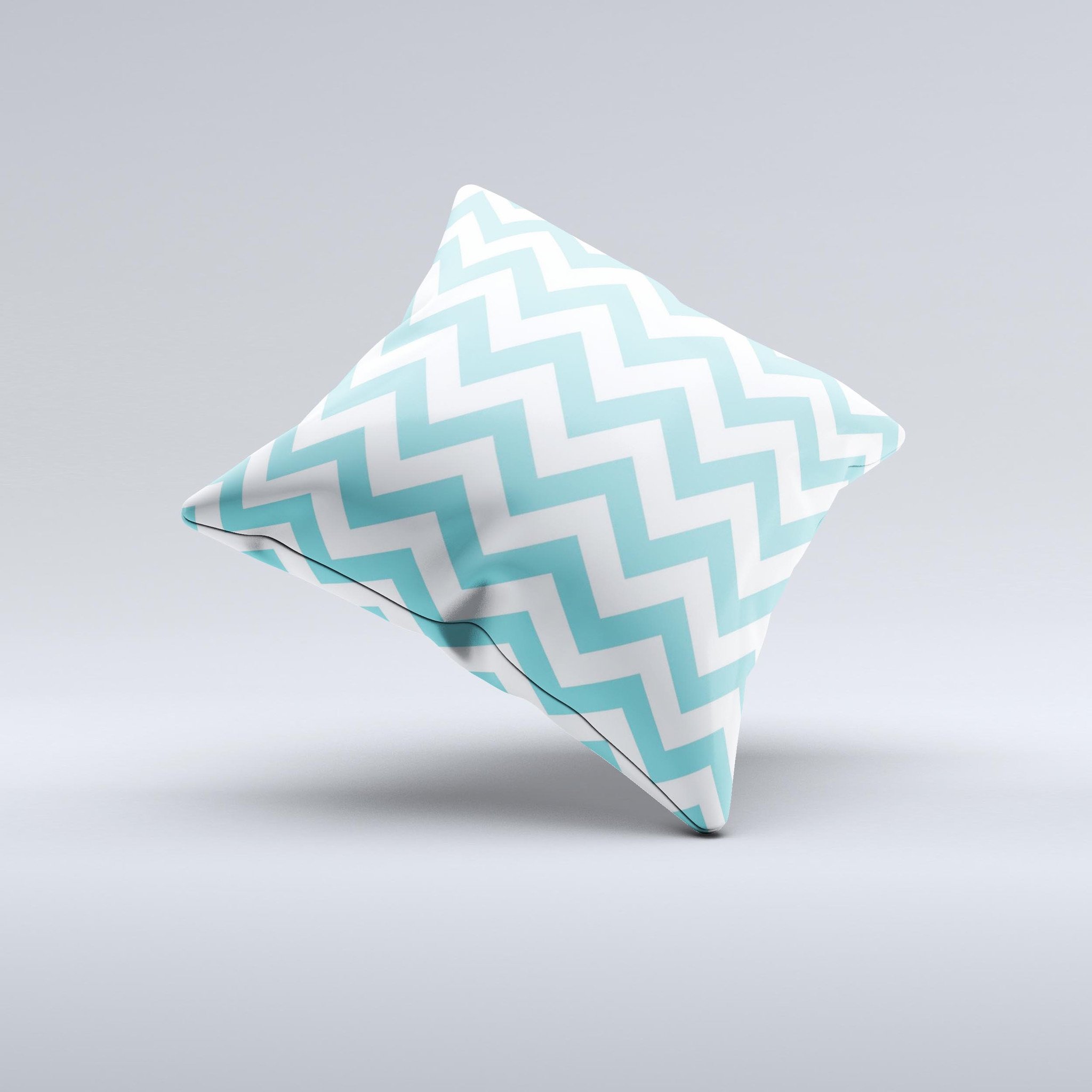 Subtle blue and white chevron pattern decorative throw pillow, handcrafted in Virginia with high thread count fabric and polyester filling.