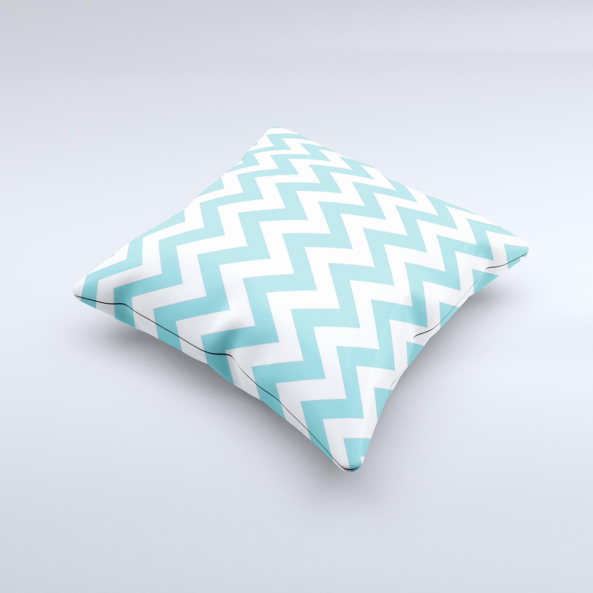 Subtle blue and white chevron pattern decorative throw pillow, handcrafted in Virginia with high thread count fabric and polyester filling.