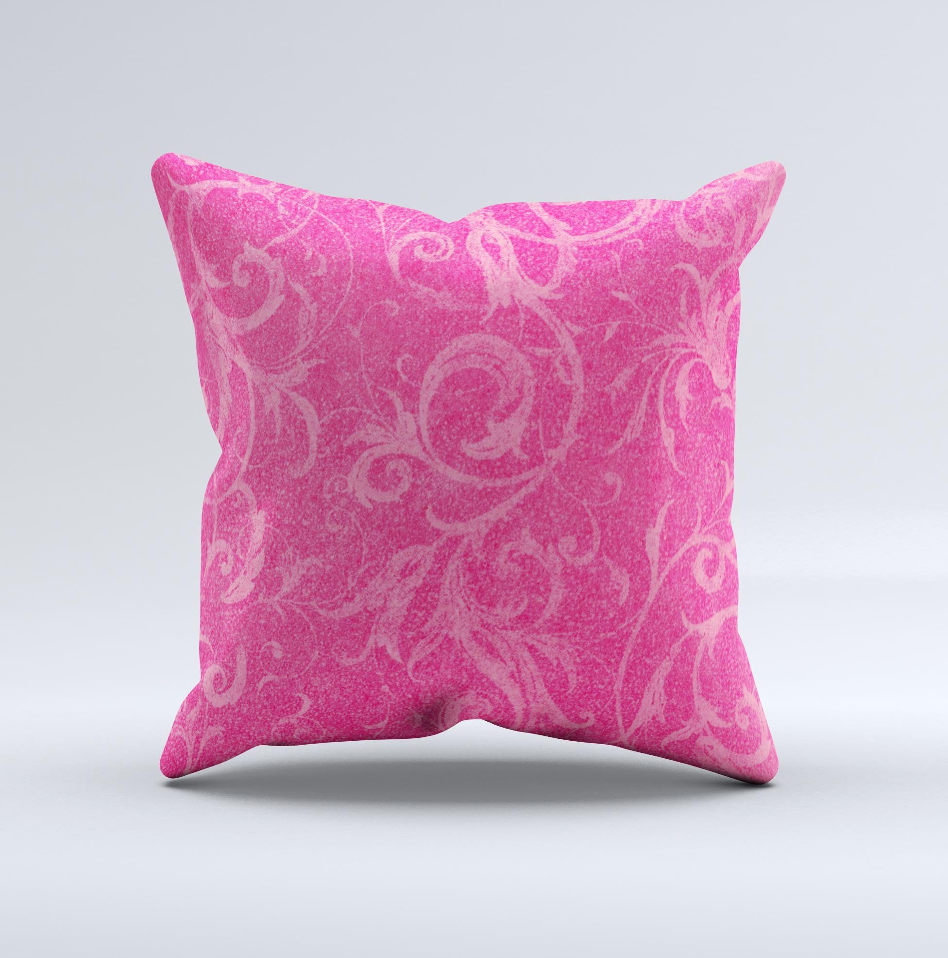 Subtle Pink Floral Laced Ink-Fuzed Decorative Throw Pillow with intricate floral patterns and soft fabric, handcrafted in Virginia.