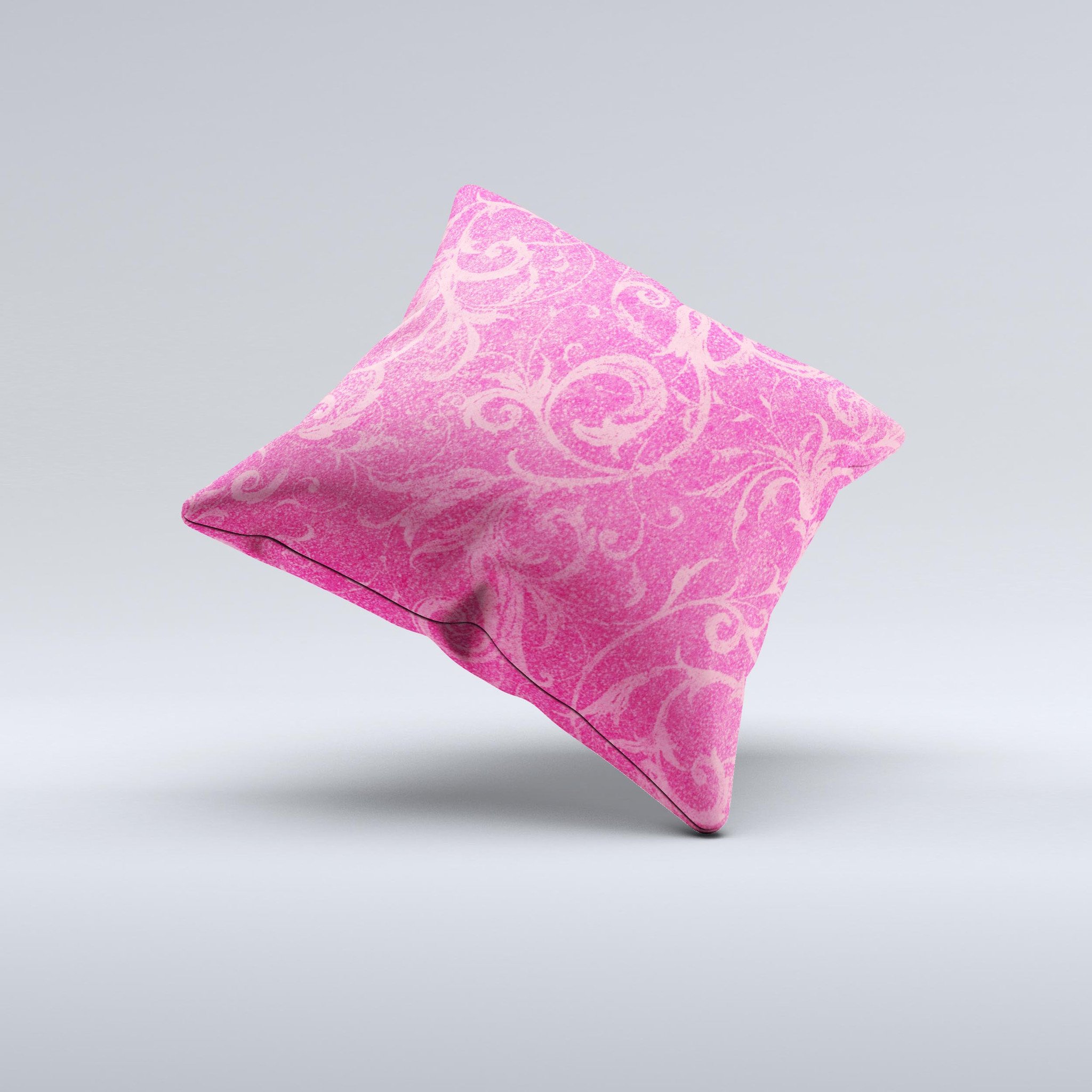 Subtle Pink Floral Laced Ink-Fuzed Decorative Throw Pillow with intricate floral patterns and soft fabric, handcrafted in Virginia.