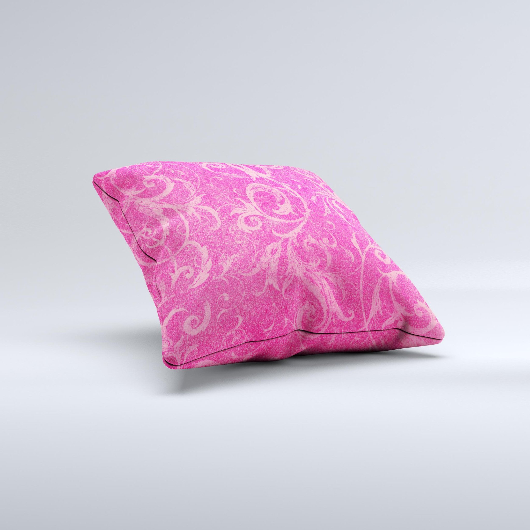 Subtle Pink Floral Laced Ink-Fuzed Decorative Throw Pillow with intricate floral patterns and soft fabric, handcrafted in Virginia.