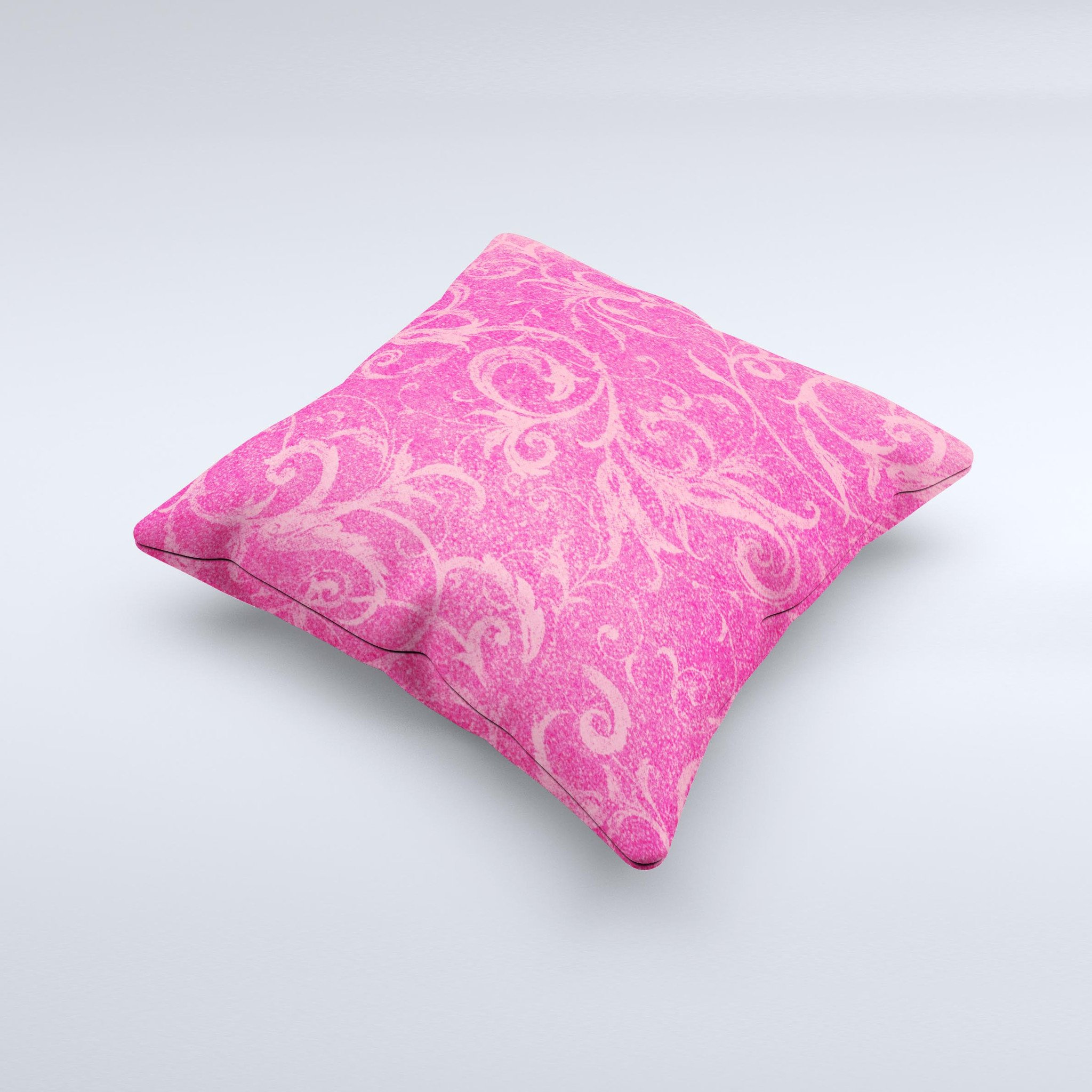 Subtle Pink Floral Laced Ink-Fuzed Decorative Throw Pillow with intricate floral patterns and soft fabric, handcrafted in Virginia.