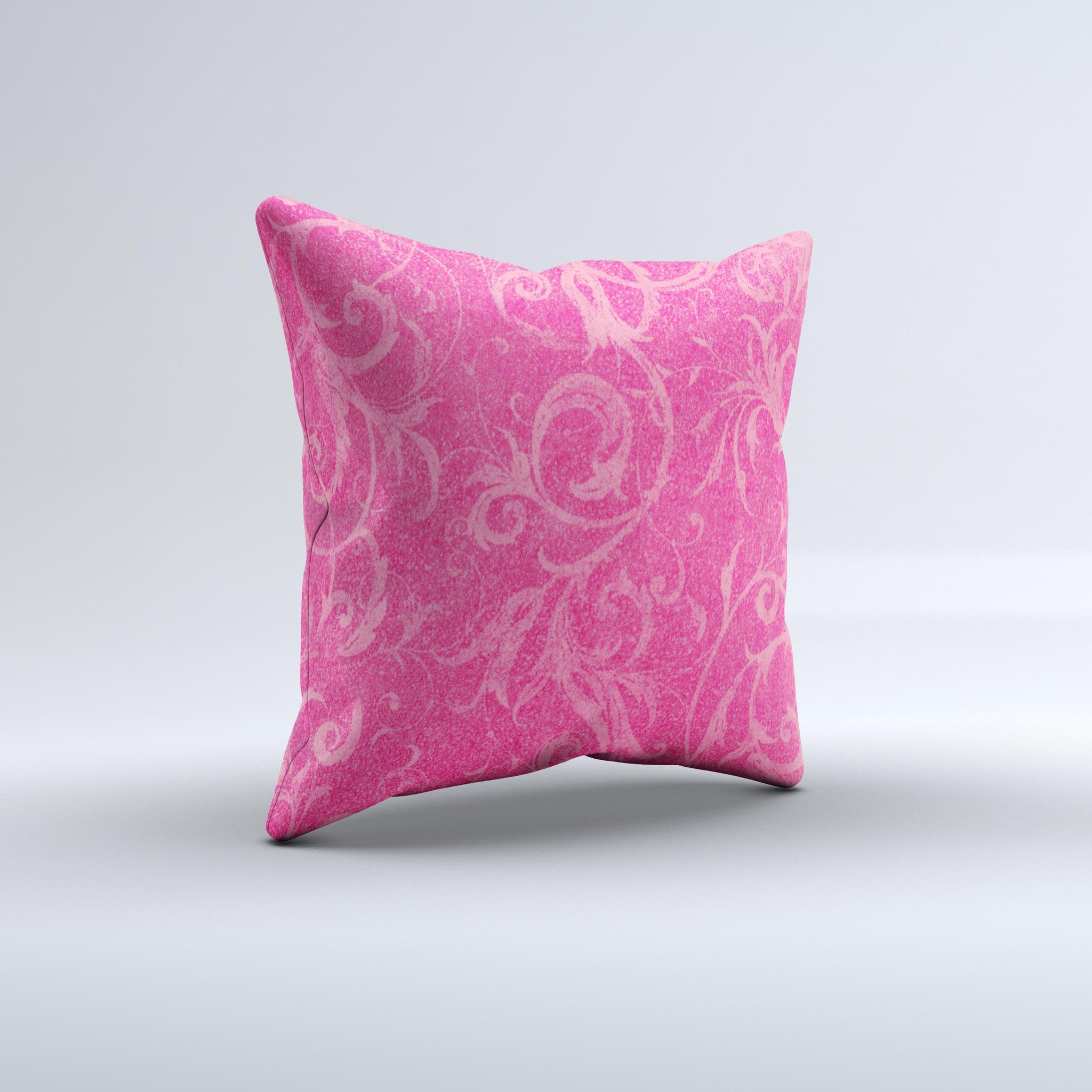 Subtle Pink Floral Laced Ink-Fuzed Decorative Throw Pillow with intricate floral patterns and soft fabric, handcrafted in Virginia.