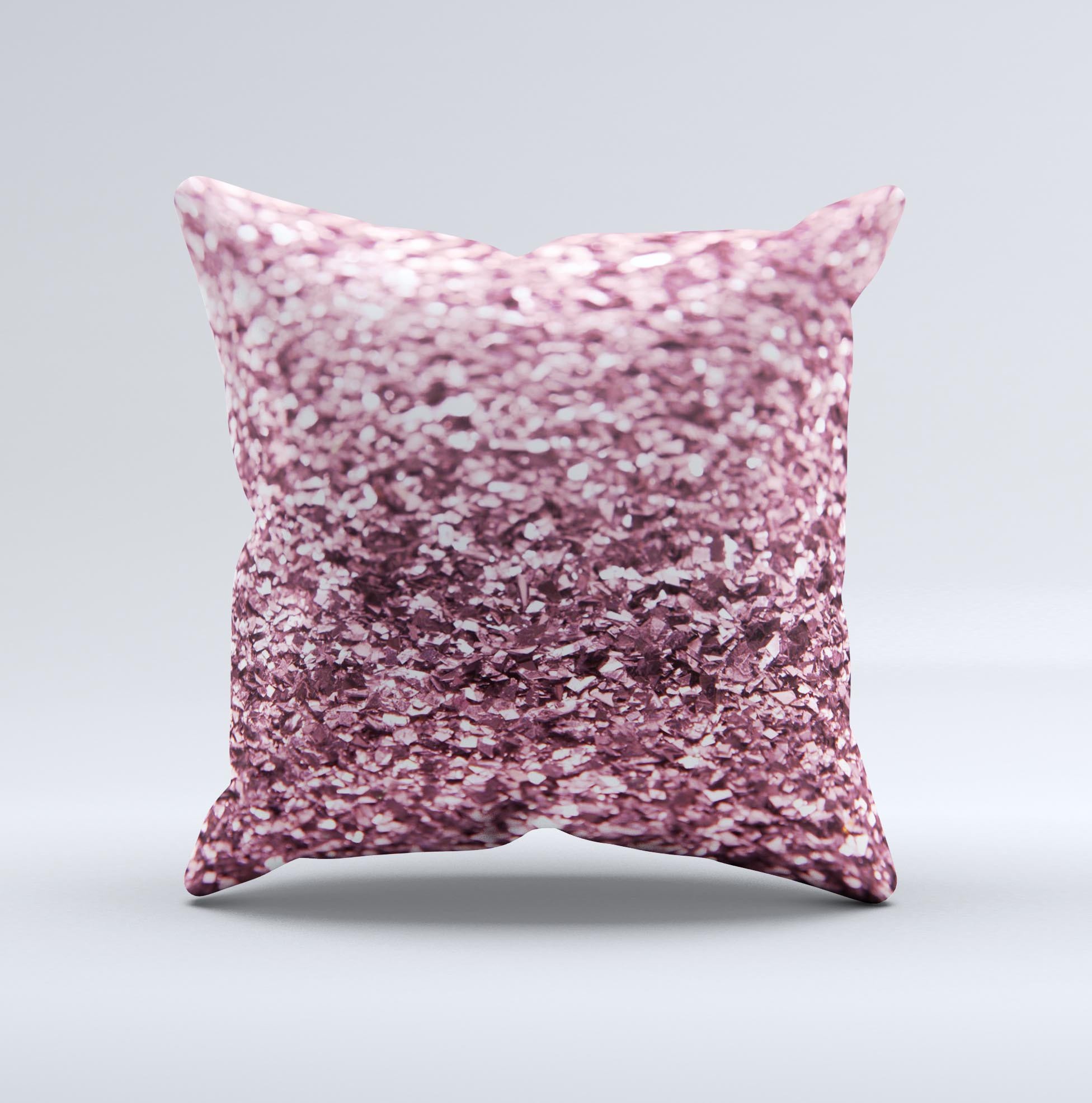 Subtle Pink Glimmer Ink-Fuzed Decorative Throw Pillow with a soft pink hue and unique hand-produced graphic design.