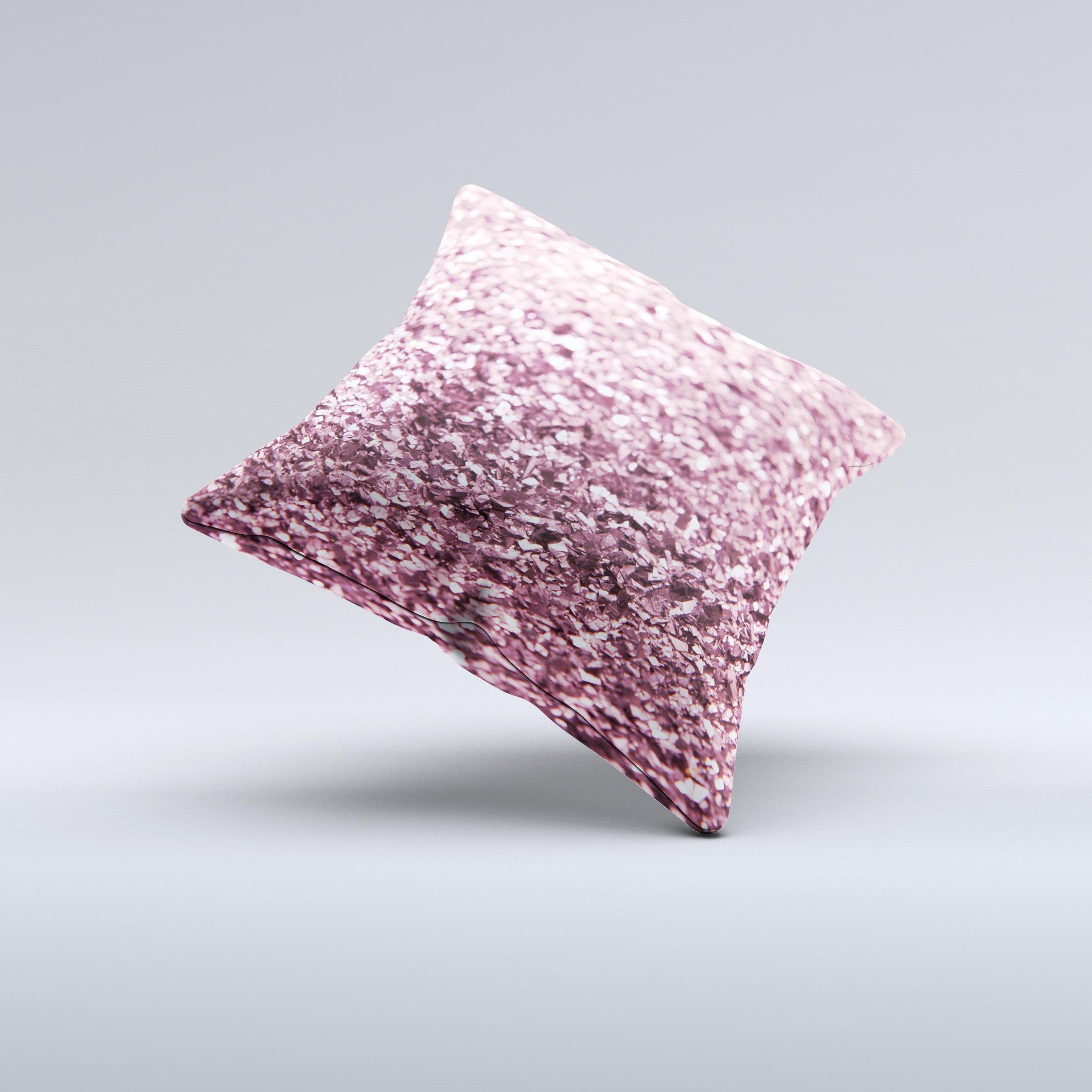 Subtle Pink Glimmer Ink-Fuzed Decorative Throw Pillow with a soft pink hue and unique hand-produced graphic design.