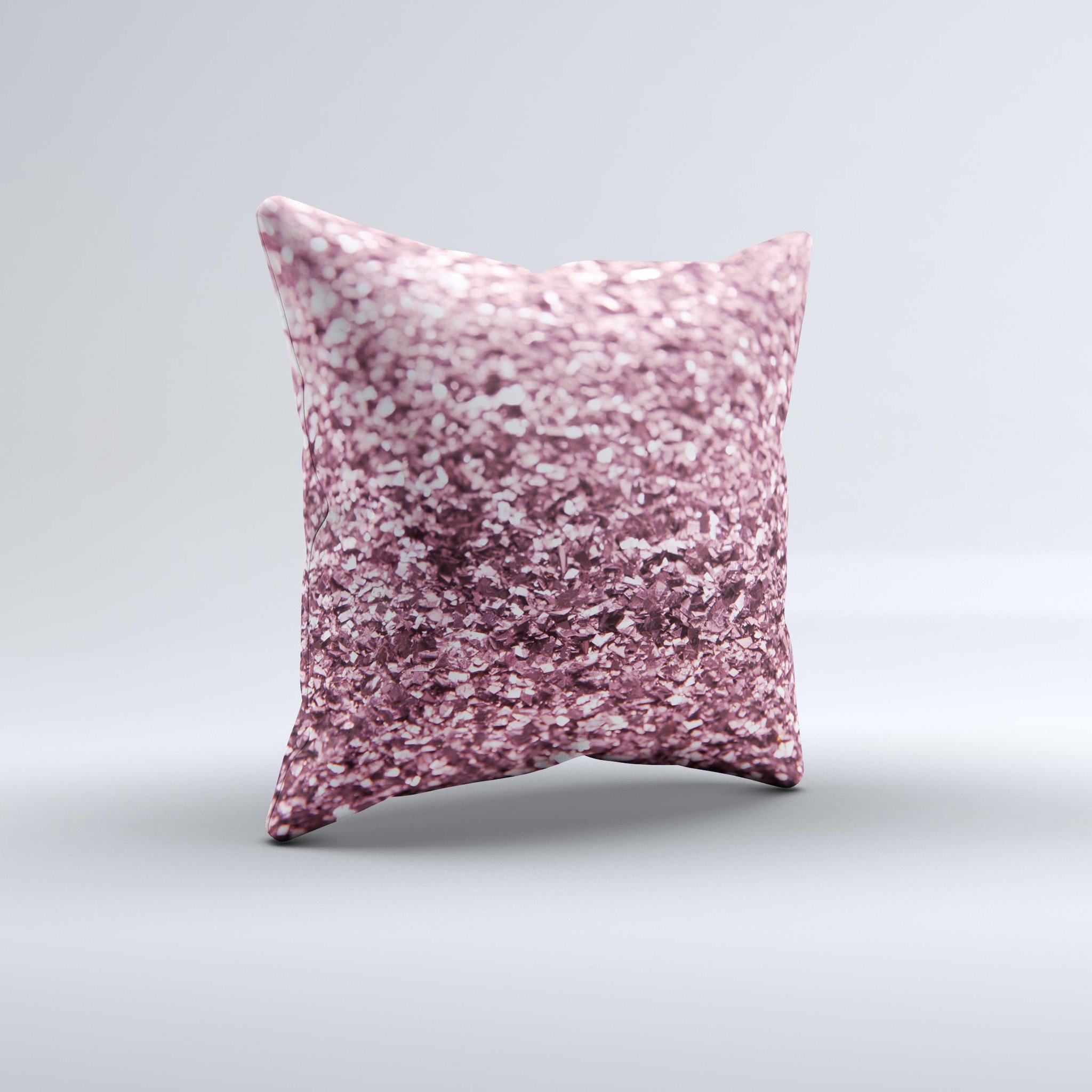 Subtle Pink Glimmer Ink-Fuzed Decorative Throw Pillow with a soft pink hue and unique hand-produced graphic design.