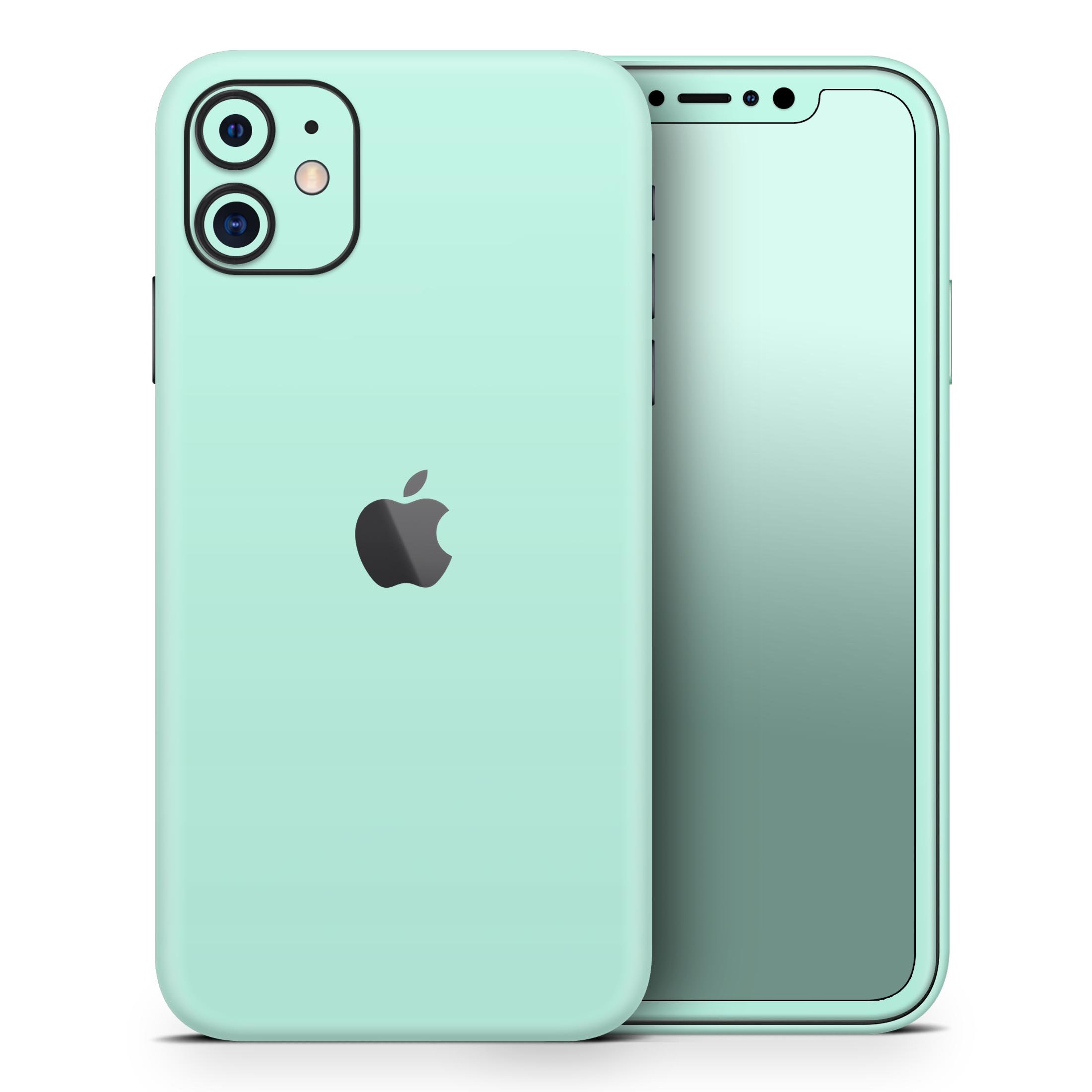 Subtle Solid Green Skin-Kit for Apple iPhone 14, showcasing its sleek design and premium vinyl material.