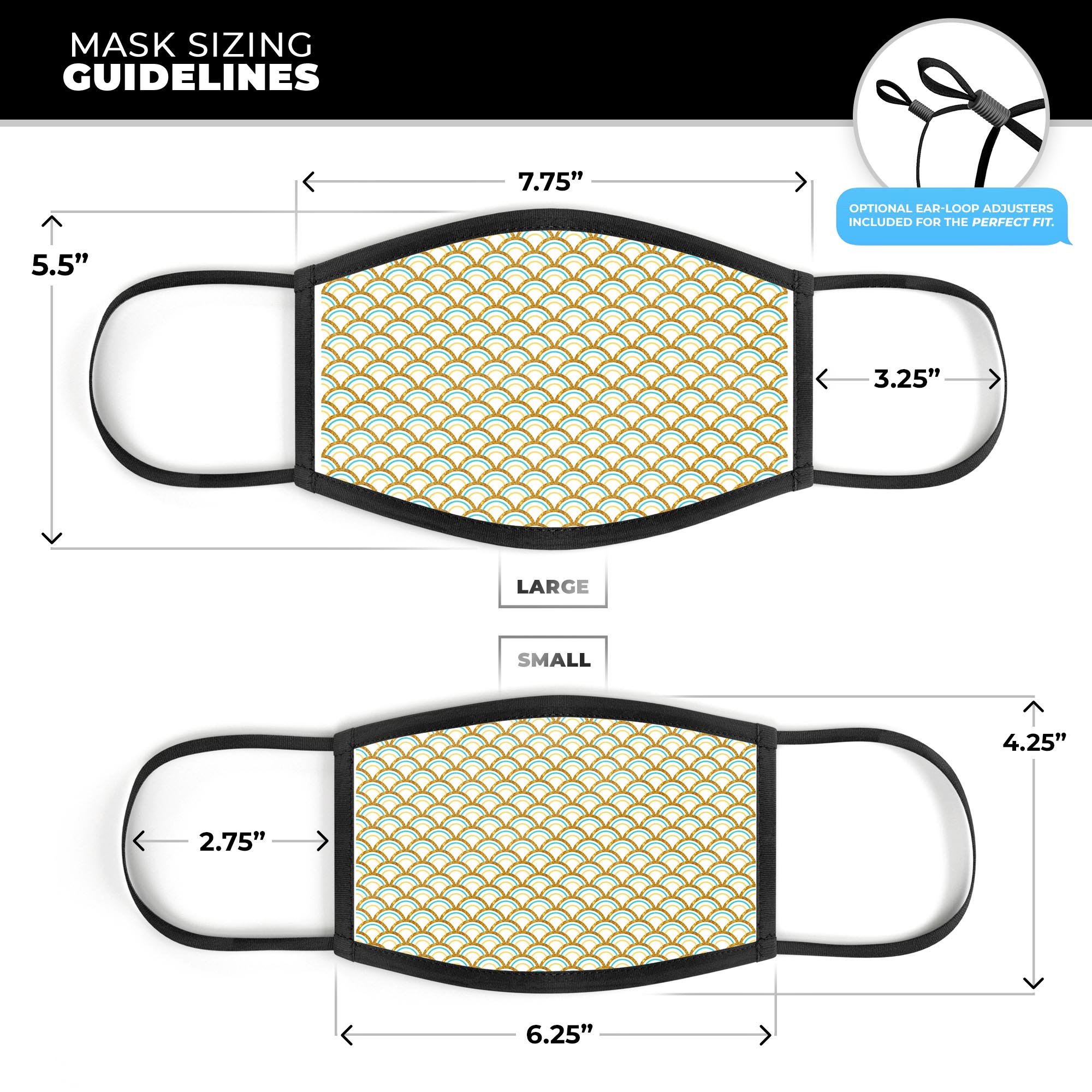 Summer Hoops v1 mouth cover, unisex design, made in USA, featuring adjustable ear loops and breathable cotton interior.