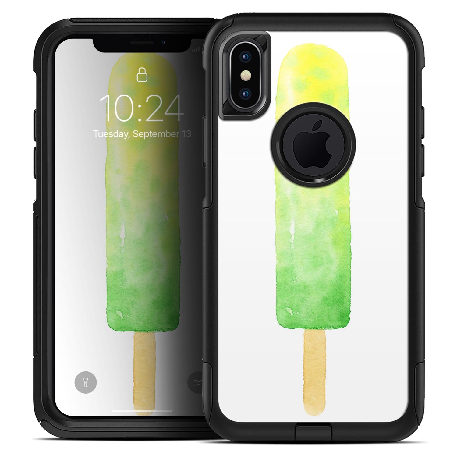 Summer Mode Ice Cream v13 Skin Kit for iPhone OtterBox Cases featuring vibrant summer graphics and dual-layer protection.