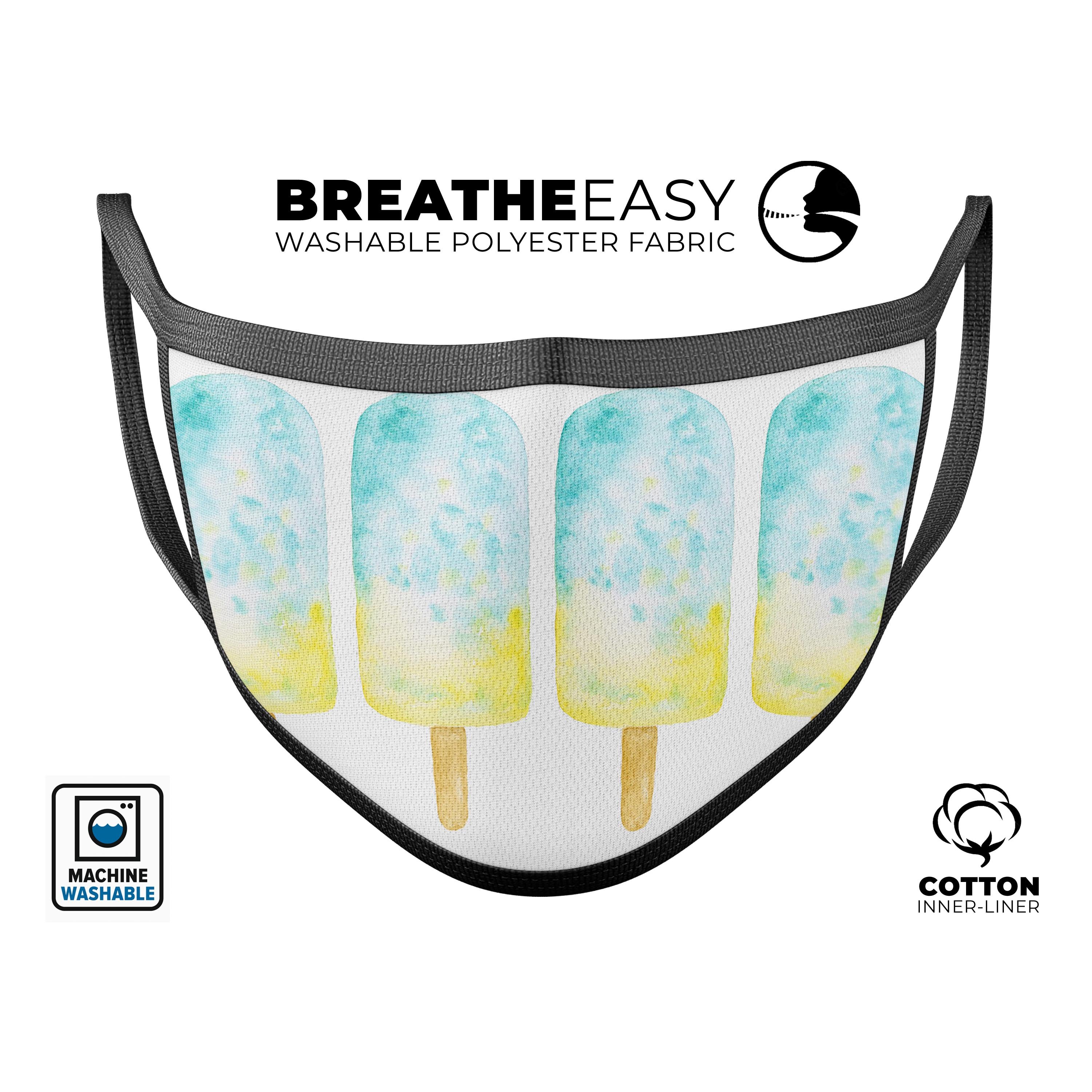 Summer Mode Ice Cream v9 mouth cover featuring vibrant colors and a 3D design, made in the USA with adjustable ear loops for a comfortable fit.